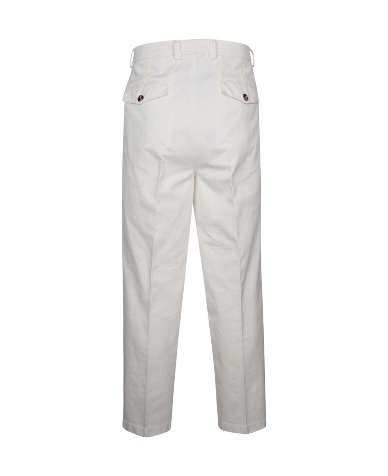 BRUNELLO CUCINELLI MEN'S WHITE PLEATED TAILORED TROUSERS