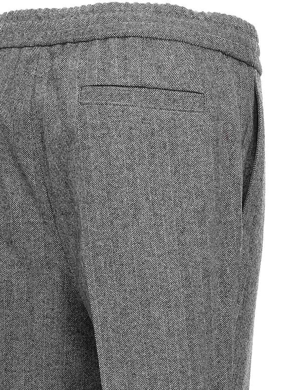 BRUNELLO CUCINELLI MEN'S MEDIUM GREY HERRINGBONE DRAWSTRING TROUSERS