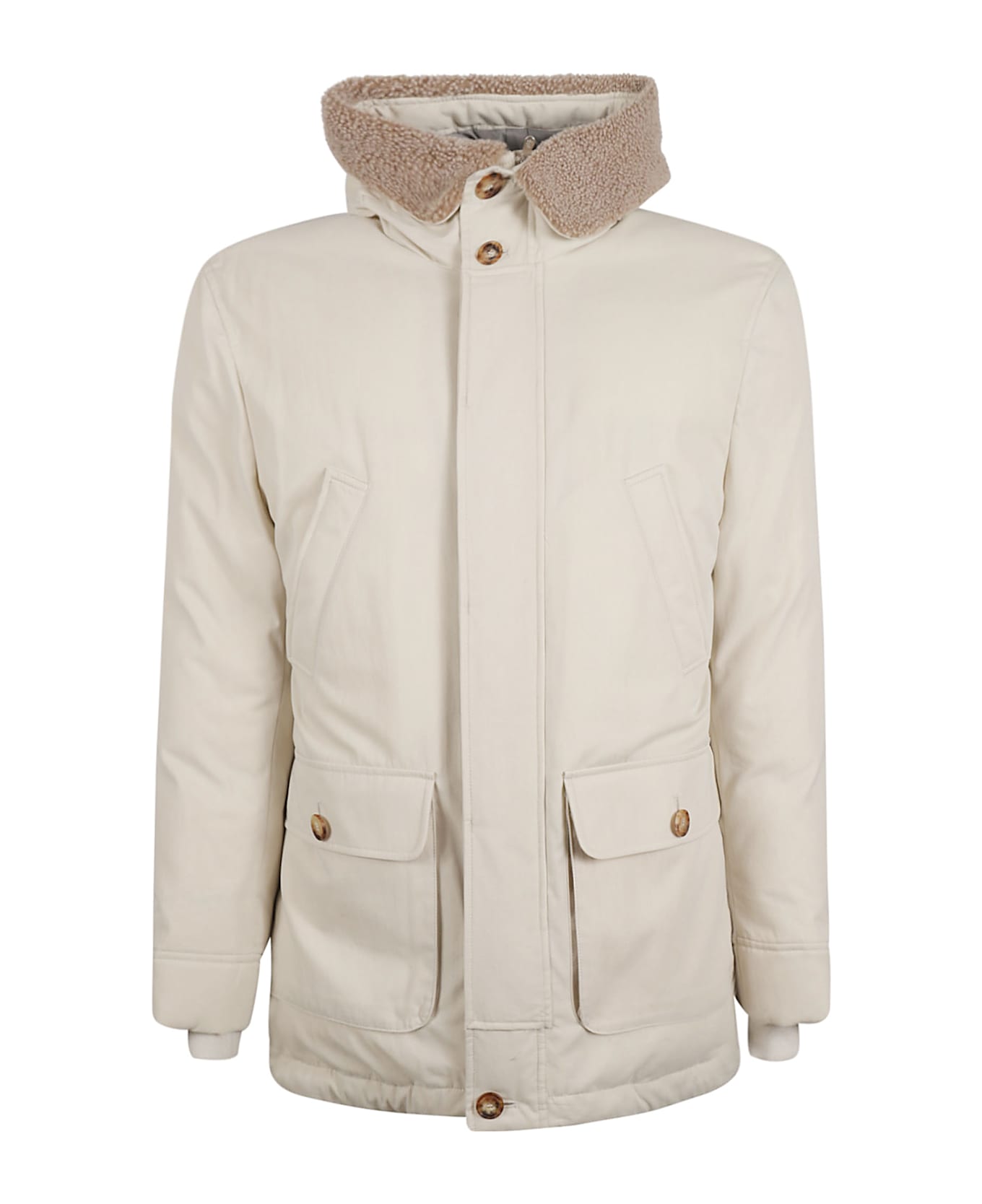 BRUNELLO CUCINELLI MEN'S IVORY PARKA WITH SHEARLING COLLAR