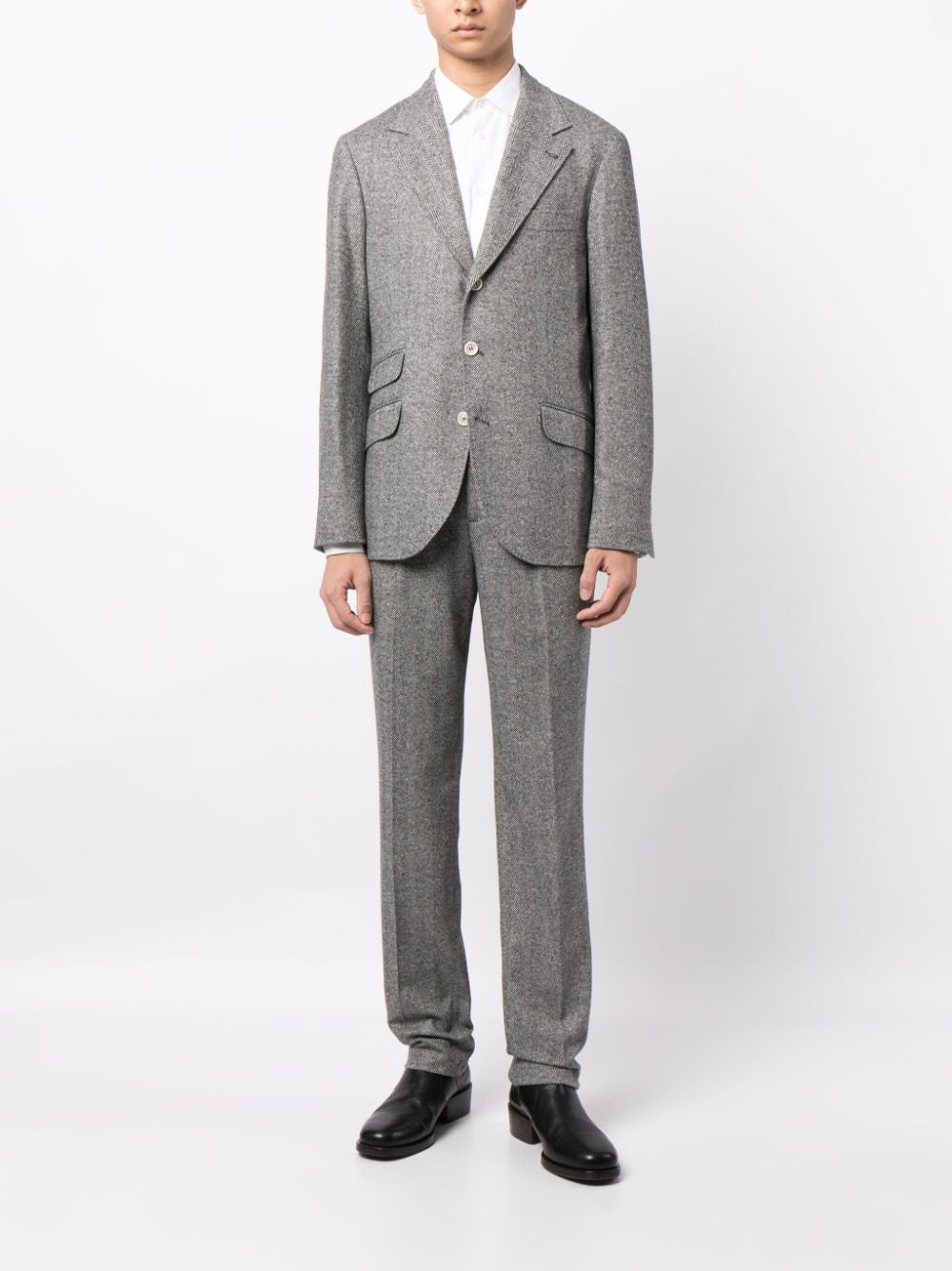 BRUNELLO CUCINELLI MEN'S MEDIUM GREY HERRINGBONE SUIT