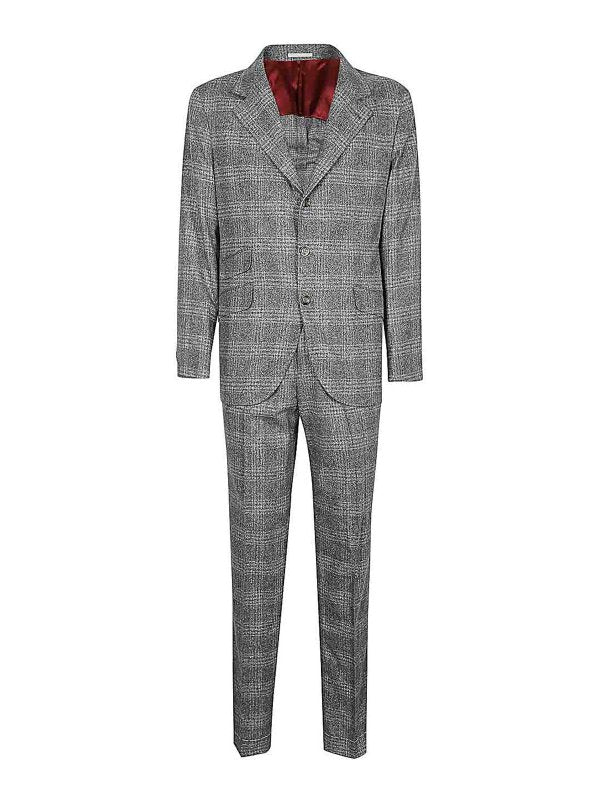 BRUNELLO CUCINELLI MEN'S MEDIUM GREY PLAID TAILORED SUIT