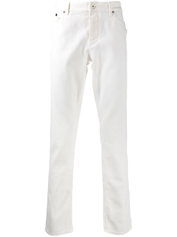 BRUNELLO CUCINELLI MEN'S WHITE STRAIGHT-LEG TROUSERS