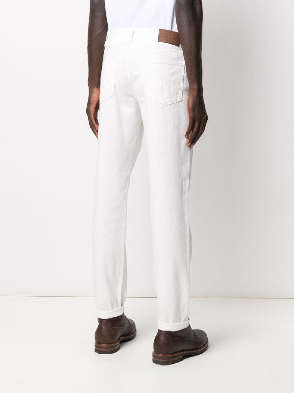 BRUNELLO CUCINELLI MEN'S WHITE STRAIGHT-LEG TROUSERS
