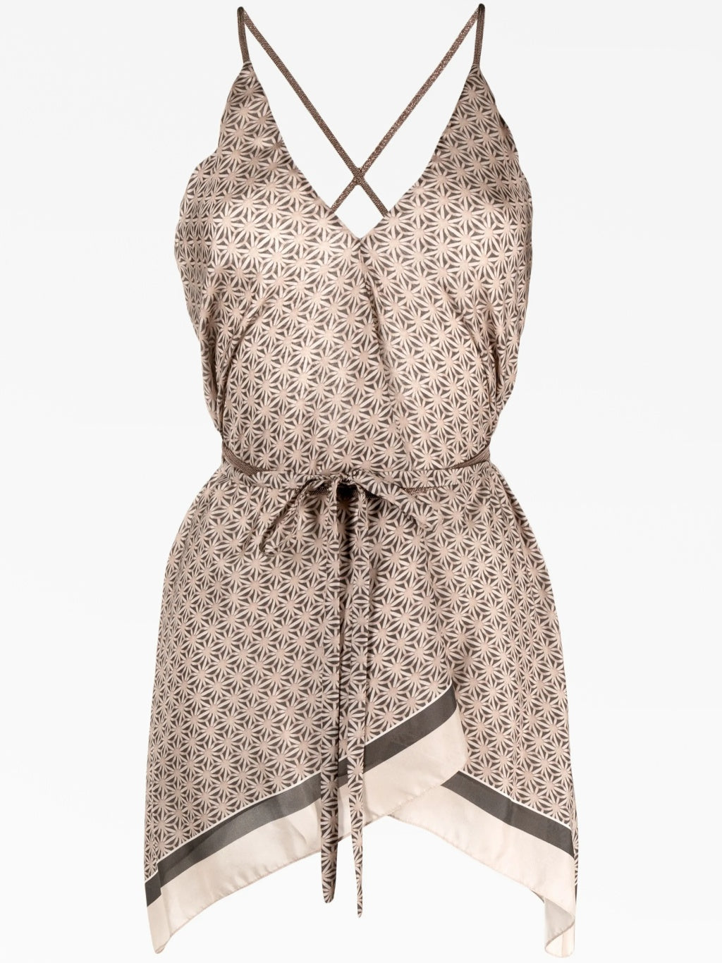 BRUNELLO CUCINELLI WOMEN'S BEIGE PATTERNED SILK CAMISOLE TOP