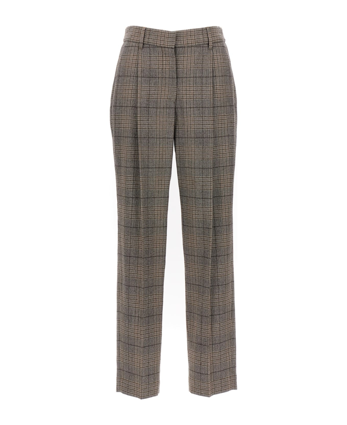 BRUNELLO CUCINELLI WOMEN'S BEIGE PLAID WIDE-LEG TROUSERS