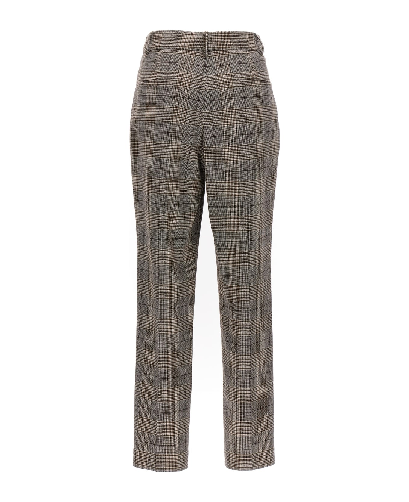 BRUNELLO CUCINELLI WOMEN'S BEIGE PLAID WIDE-LEG TROUSERS