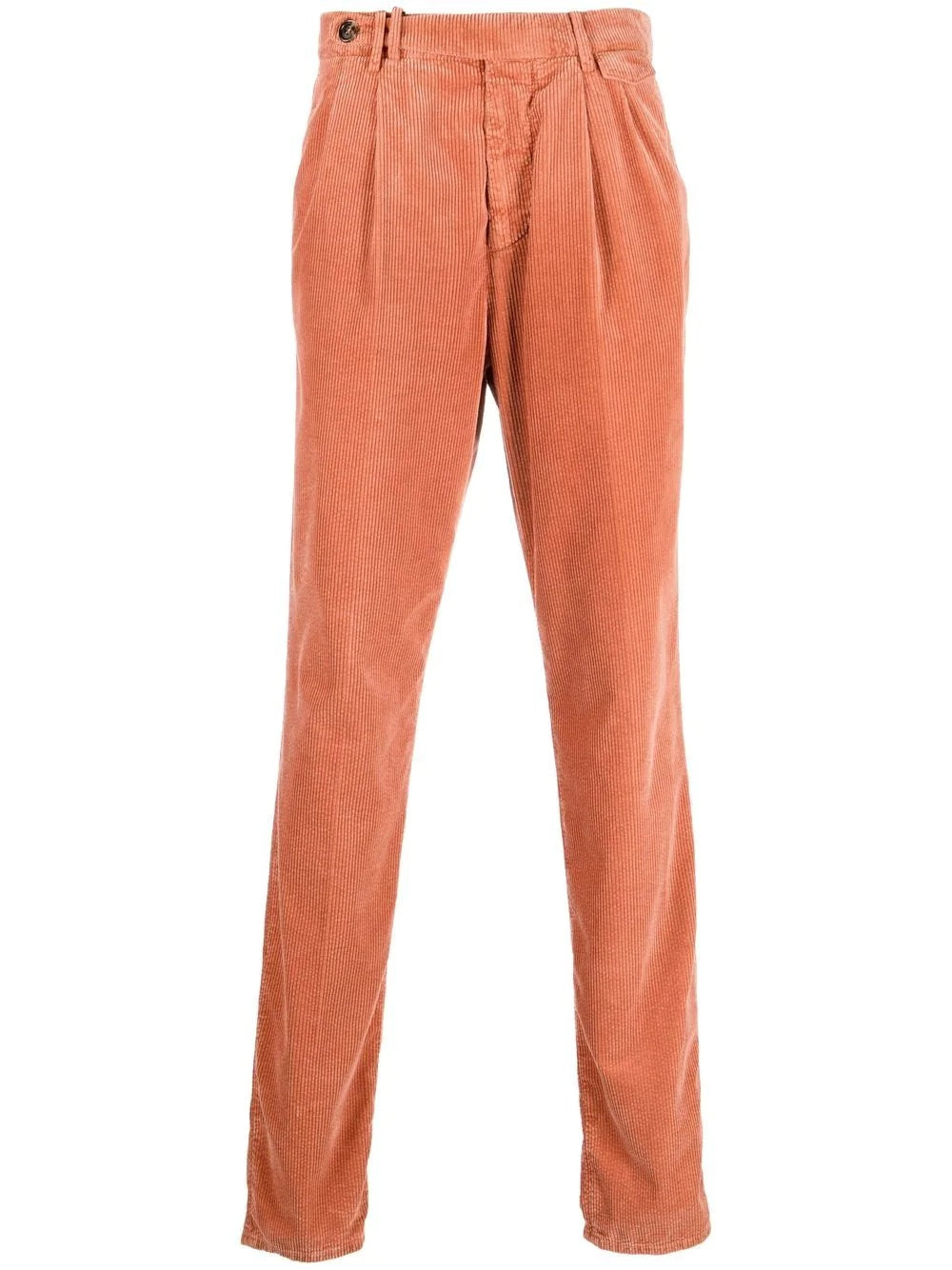 BRUNELLO CUCINELLI MEN'S ORANGE CORDUROY PLEATED TROUSERS