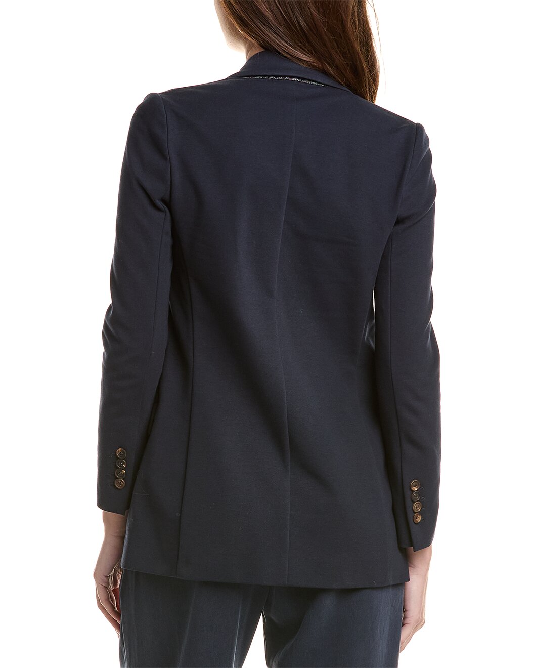 BRUNELLO CUCINELLI WOMEN'S NAVY DECONSTRUCTED SINGLE-BUTTON BLAZER