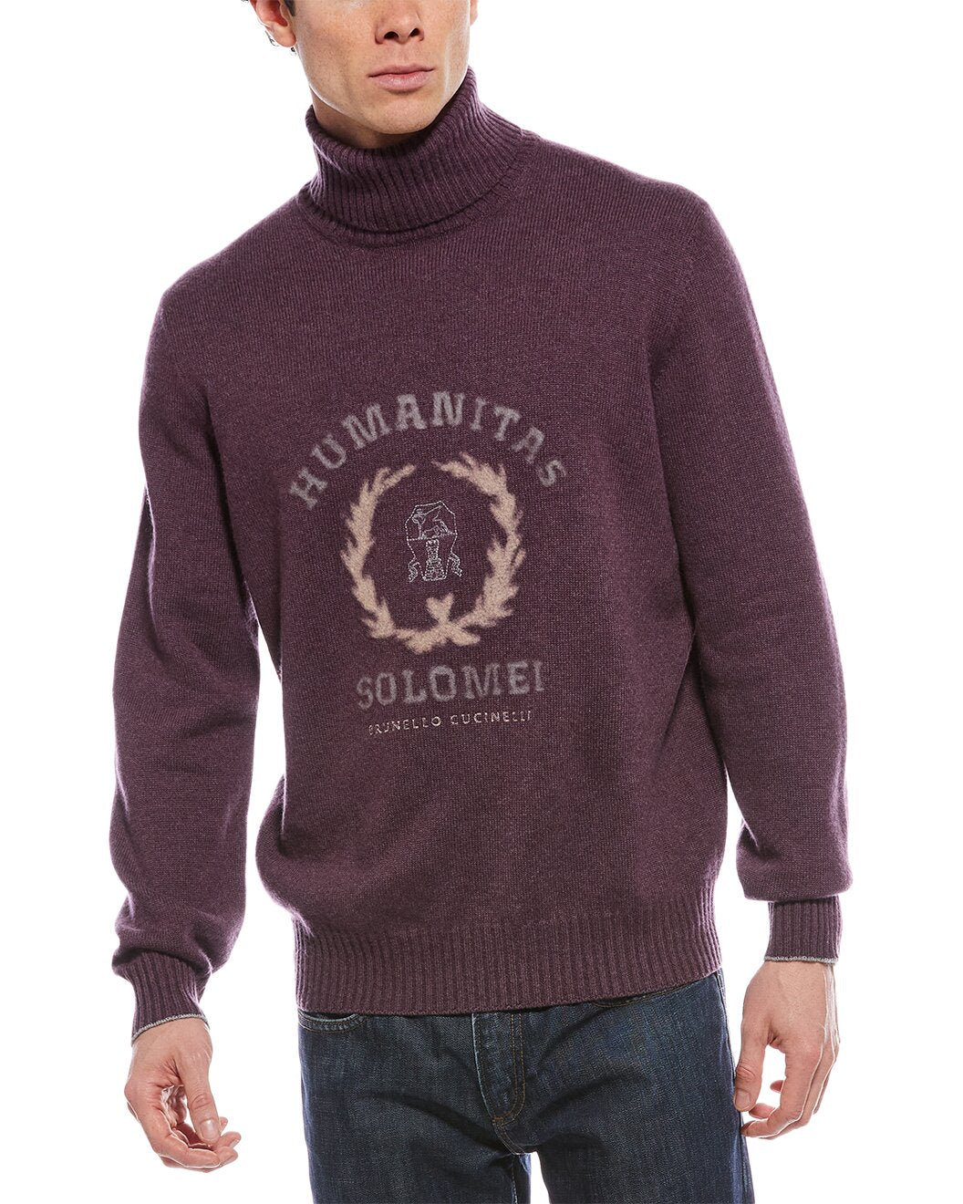 BRUNELLO CUCINELLI MEN'S MAROON TURTLENECK SWEATER WITH EMBLEM