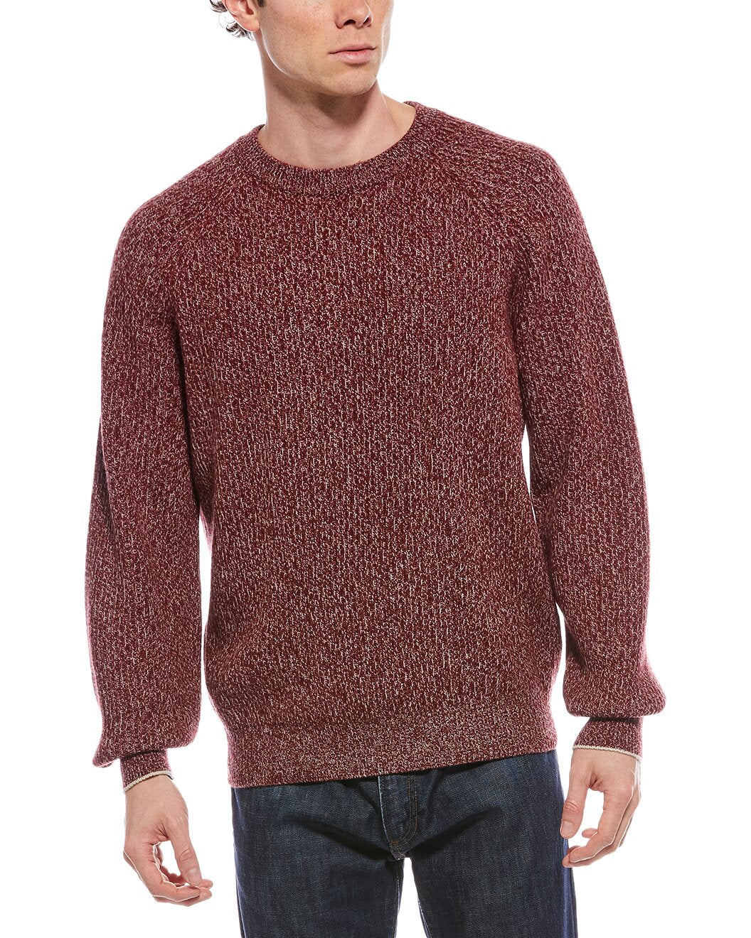 BRUNELLO CUCINELLI MEN'S MARLED BURGUNDY KNIT SWEATER