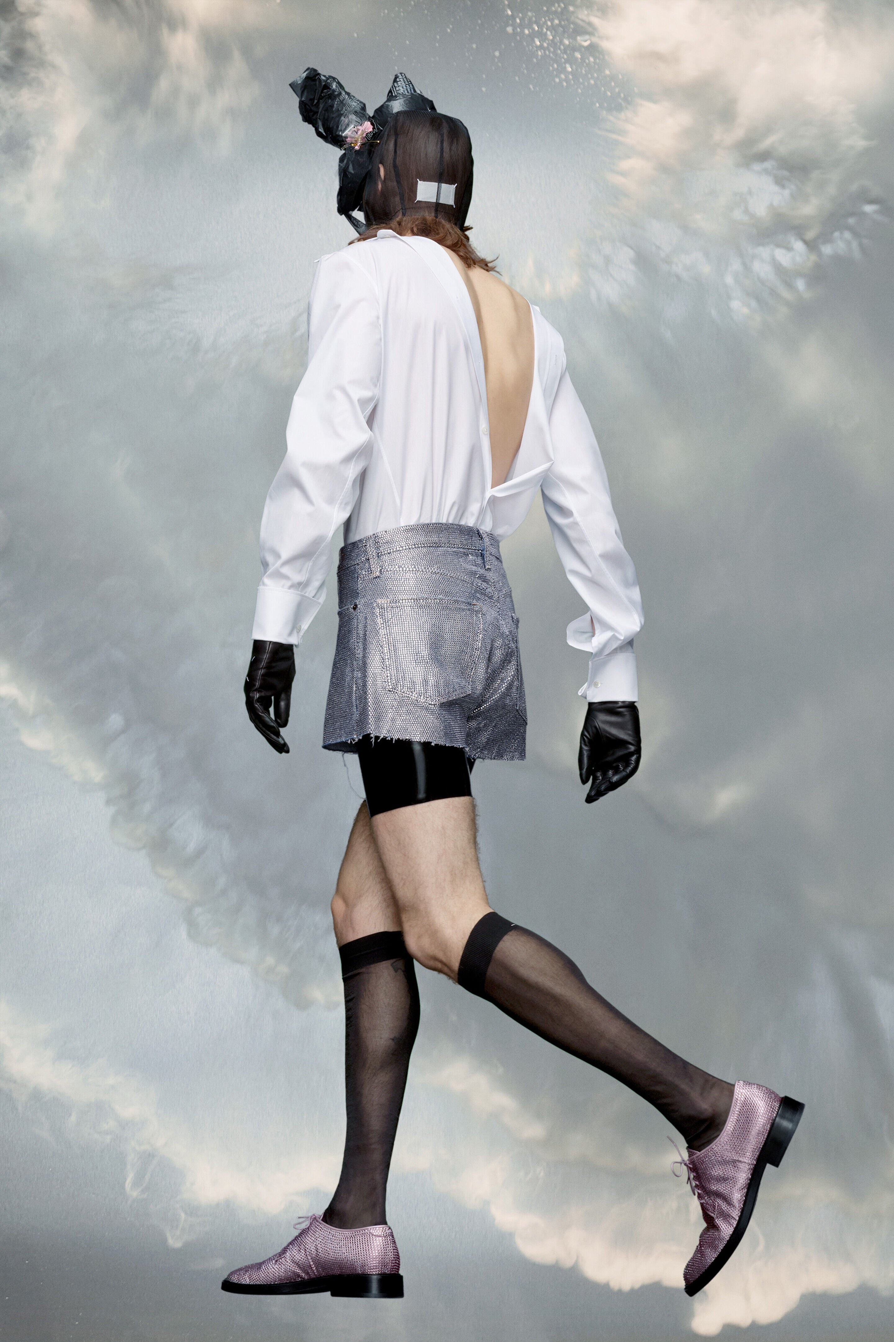 MAISON MARGIELA MEN'S SILVER CRYSTAL-EMBELLISHED TAILORED SHORTS