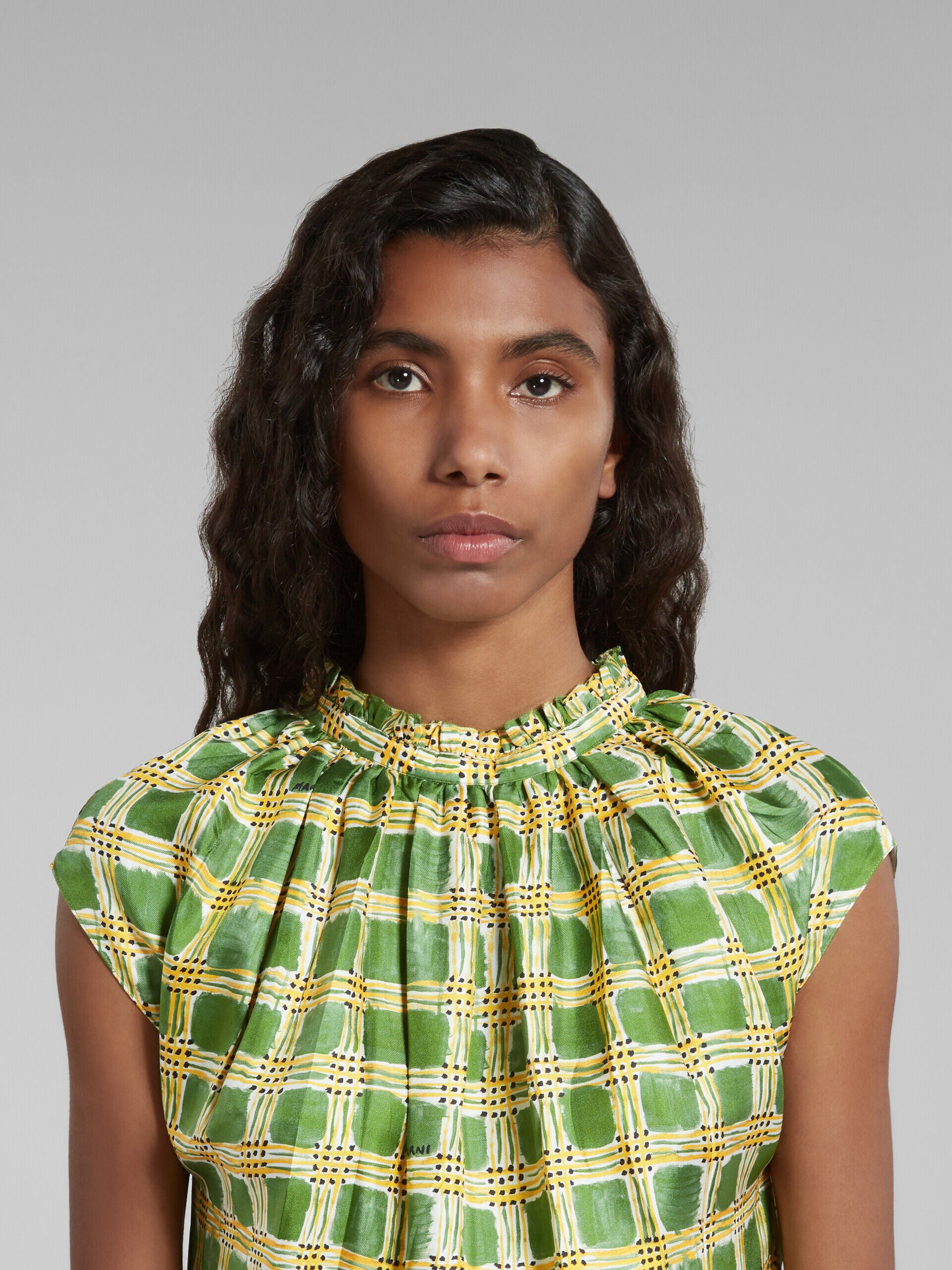 MARNI WOMEN'S GREEN PLAID SHORT DRESS