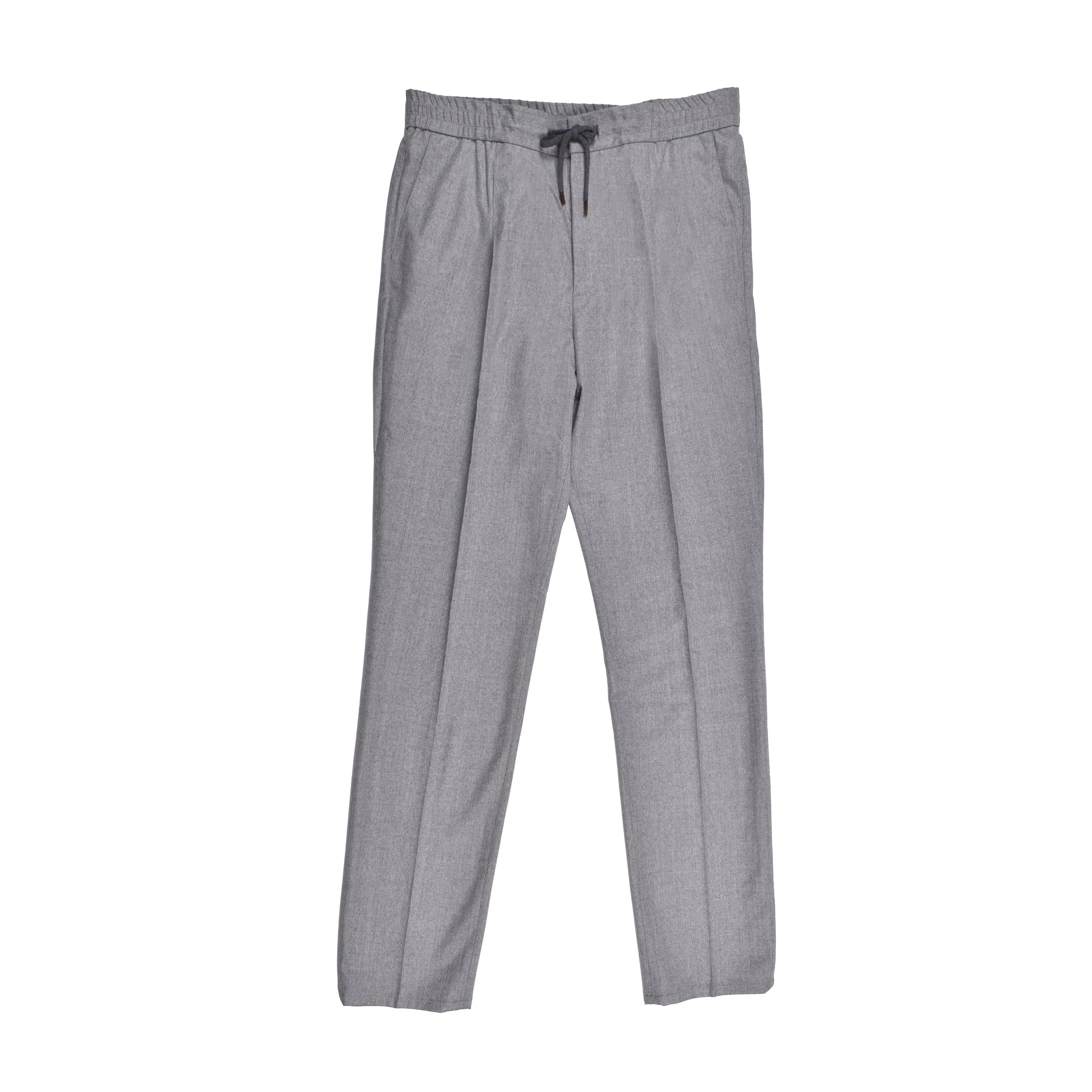 BRUNELLO CUCINELLI MEN'S GRAY VIRGIN WOOL DRAWSTRING TROUSERS