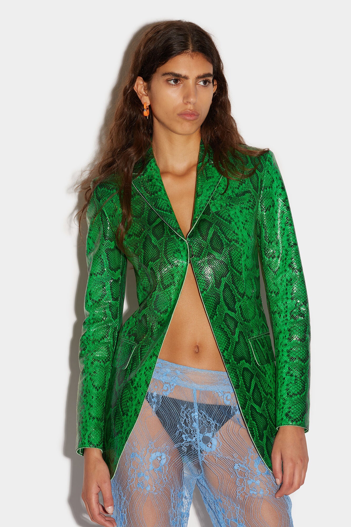 DSQUARED2 WOMEN'S GREEN SNAKESKIN-PATTERNED TAILORED JACKET