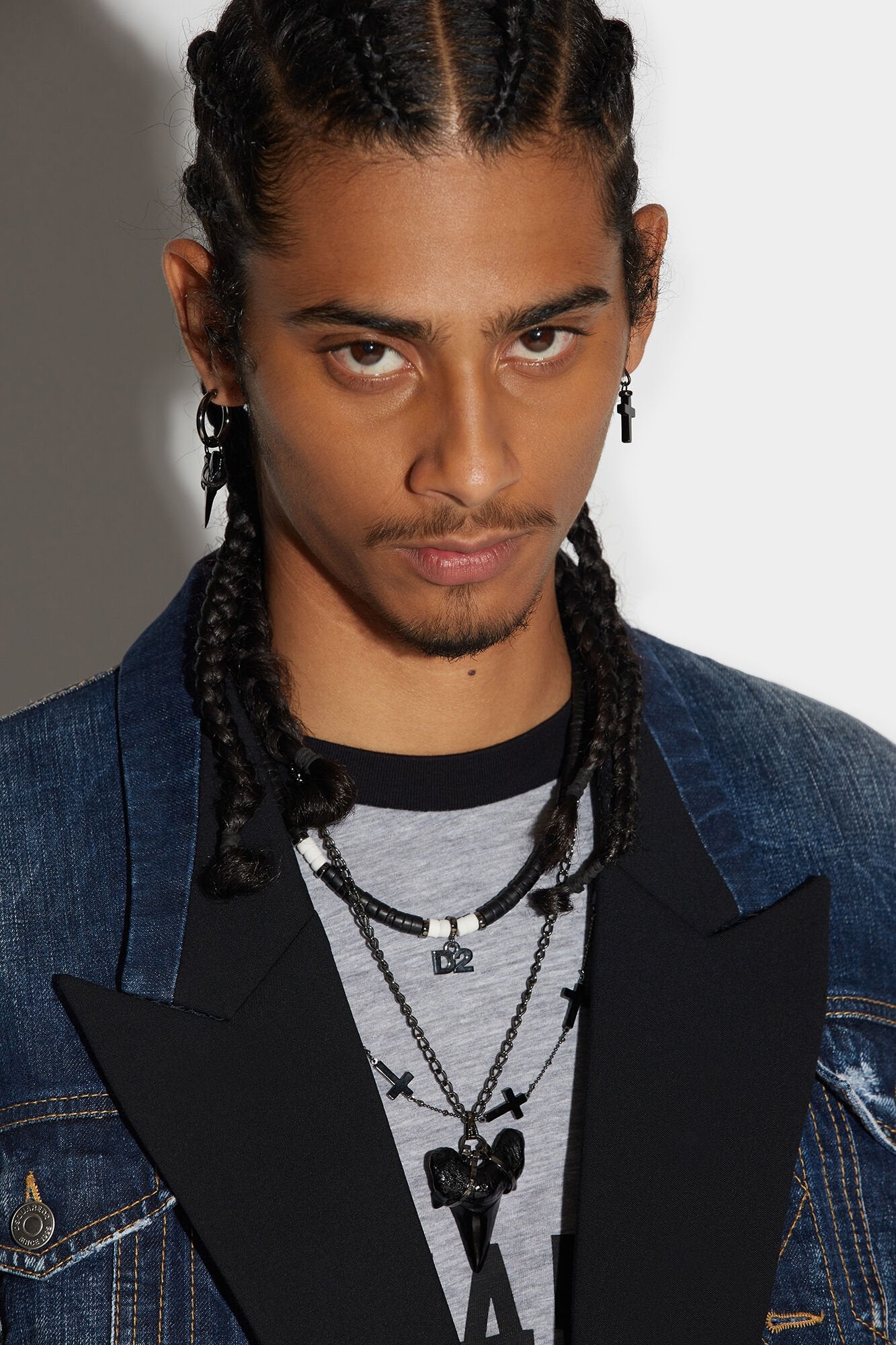 DSQUARED2 MEN'S NAVY DENIM LAYERED BLAZER JACKET