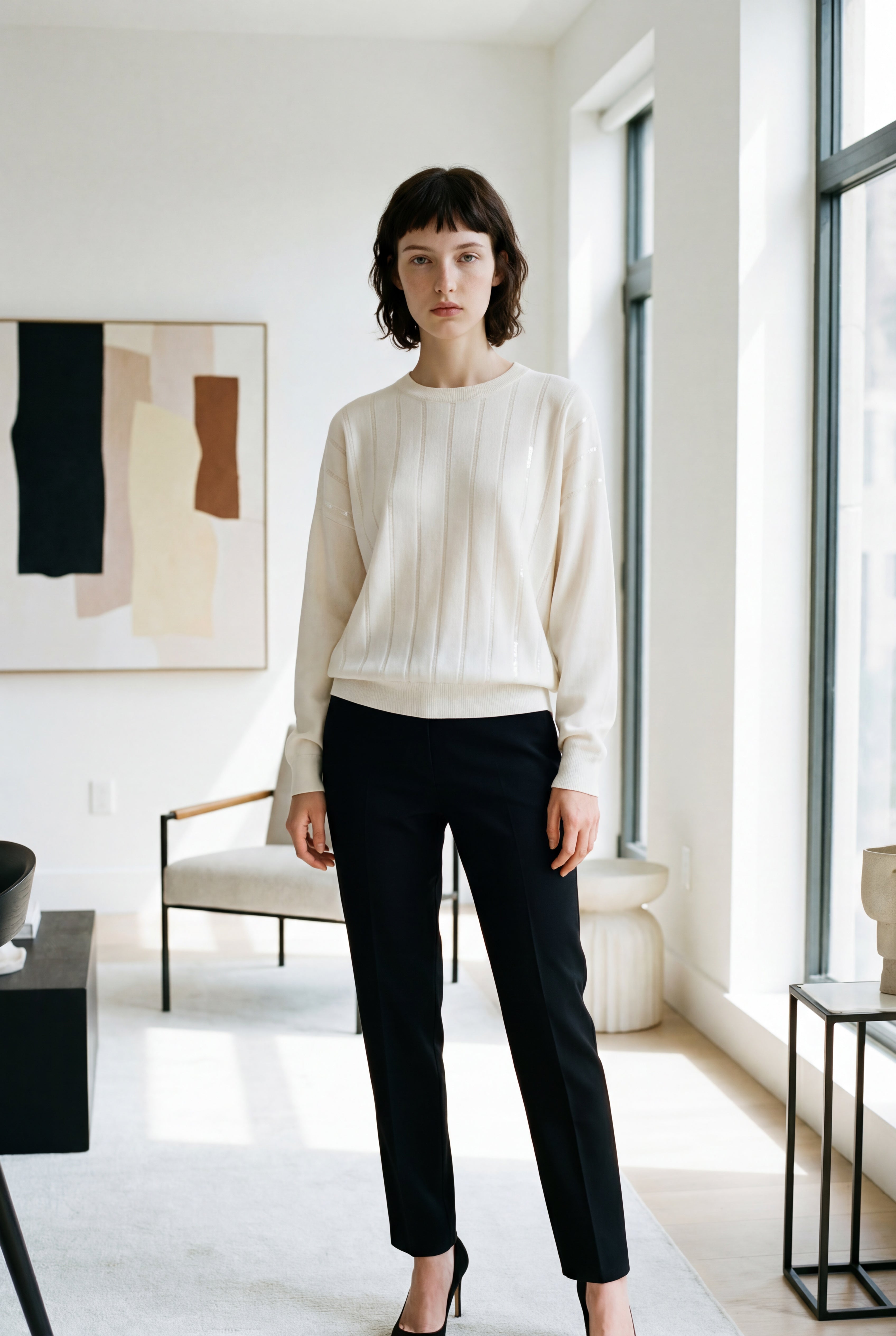 BRUNELLO CUCINELLI WOMEN'S WHITE CASHMERE SEQUIN SWEATER