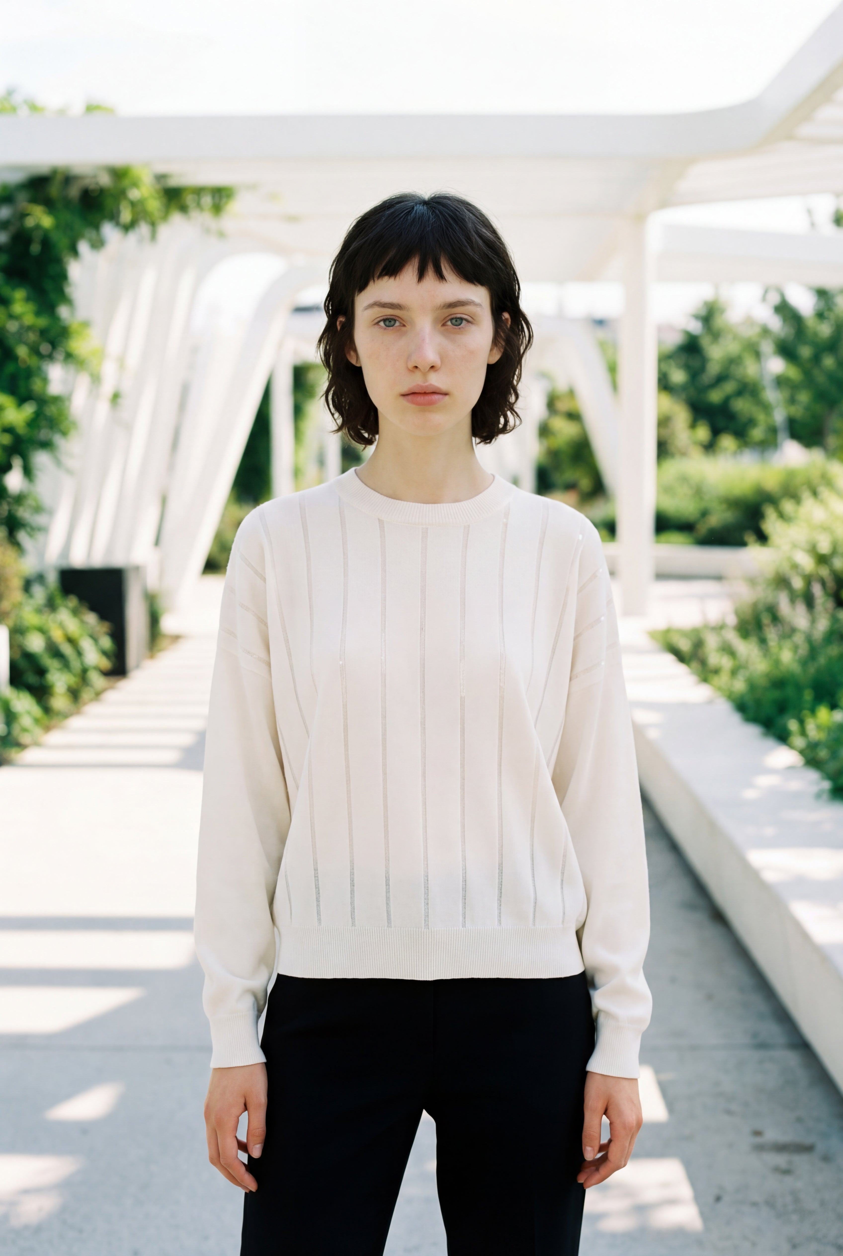 BRUNELLO CUCINELLI WOMEN'S WHITE CASHMERE SEQUIN SWEATER