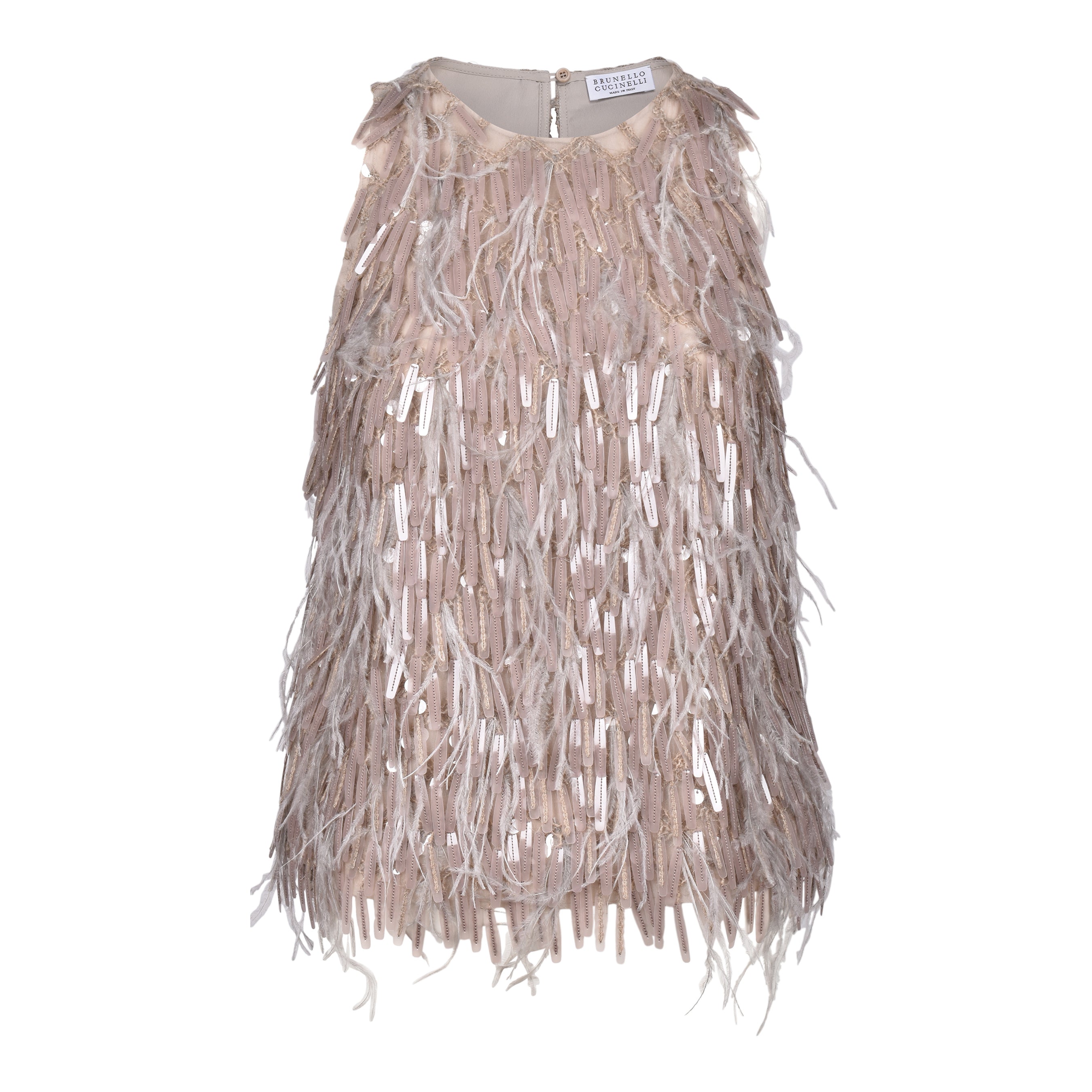 BRUNELLO CUCINELLI WOMEN'S SAND SILK SLEEVELESS SEQUIN TOP