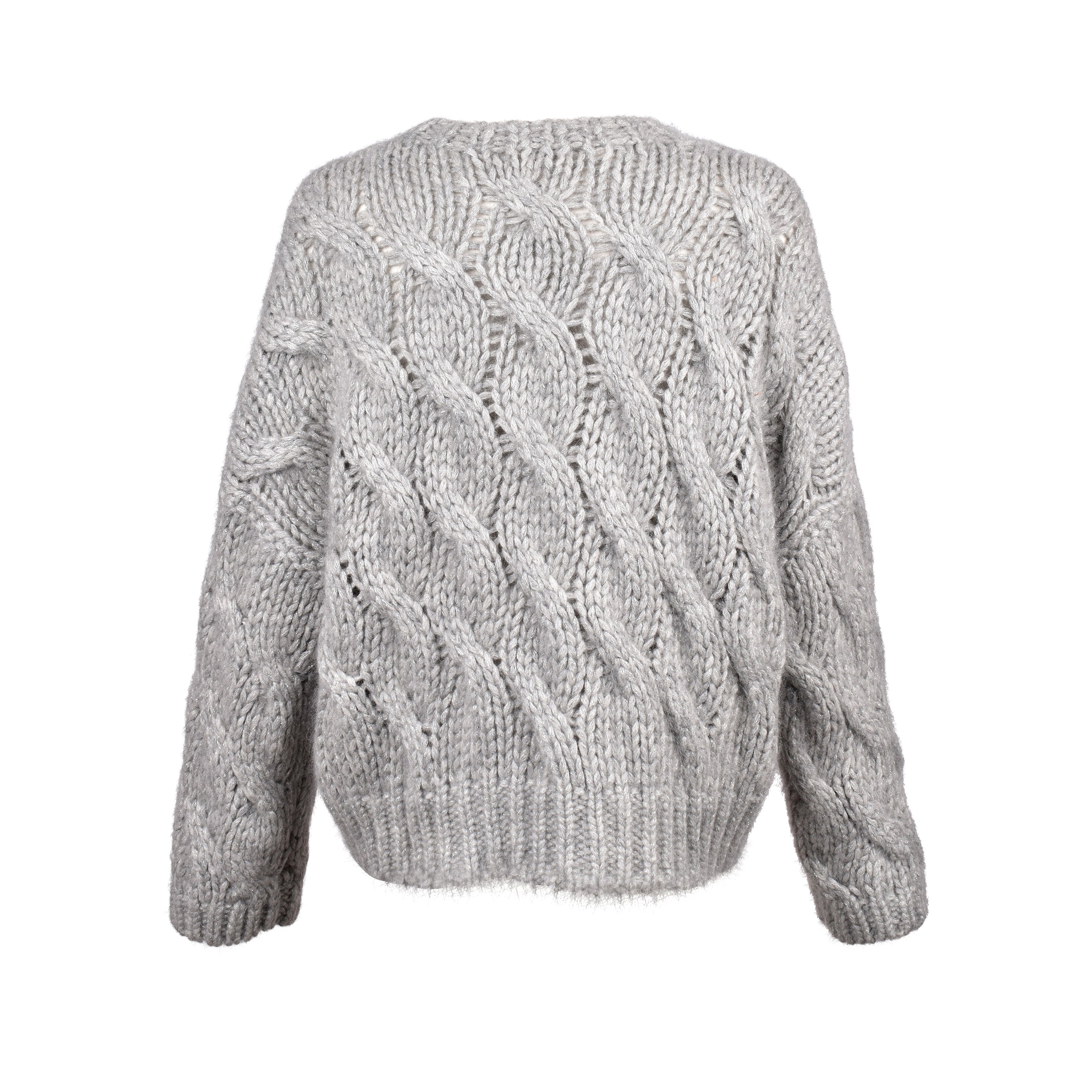 BRUNELLO CUCINELLI WOMEN'S LIGHT GREY WOOL CABLE KNIT SWEATER