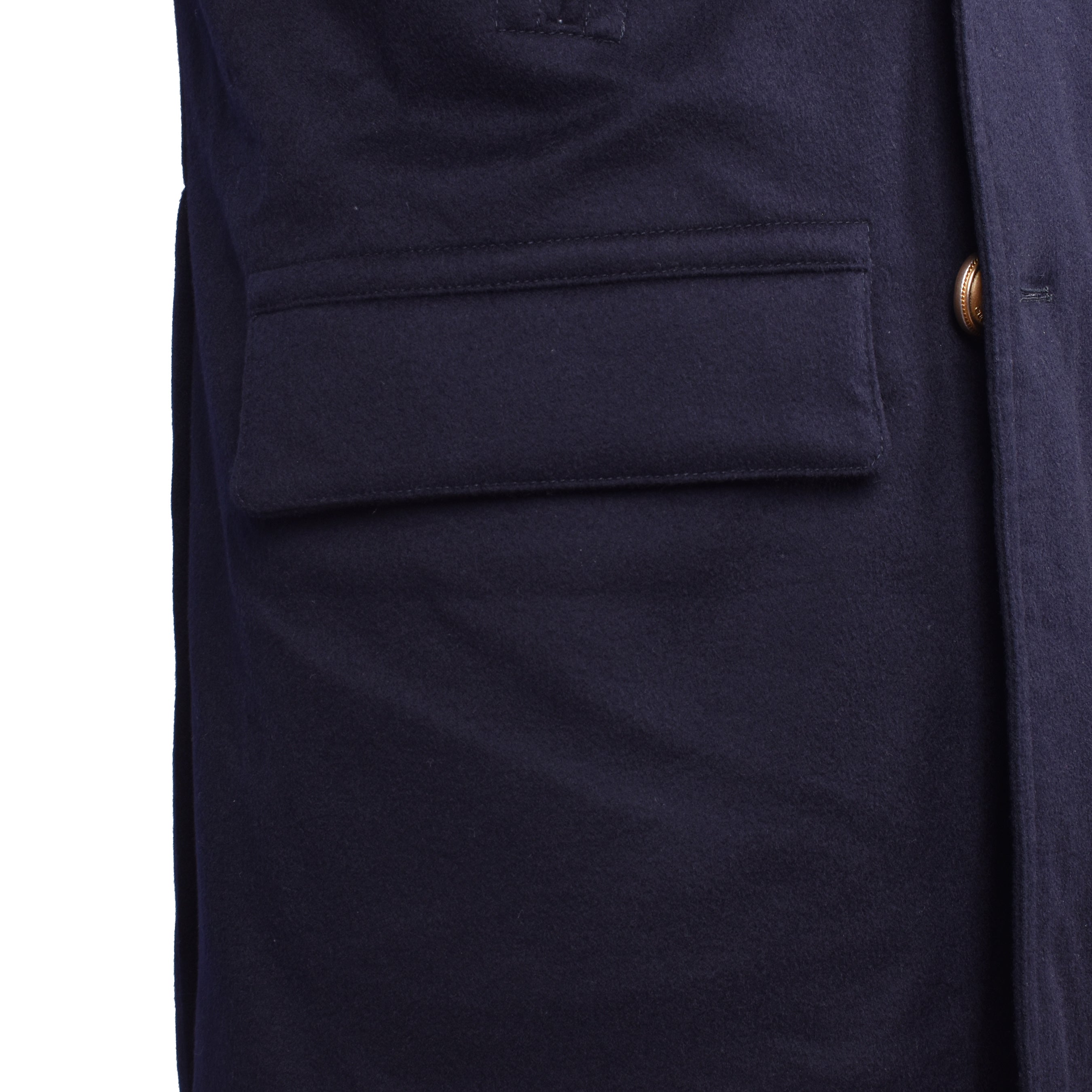 BRUNELLO CUCINELLI MEN'S NAVY CASHMERE PEA COAT WITH FUR COLLAR