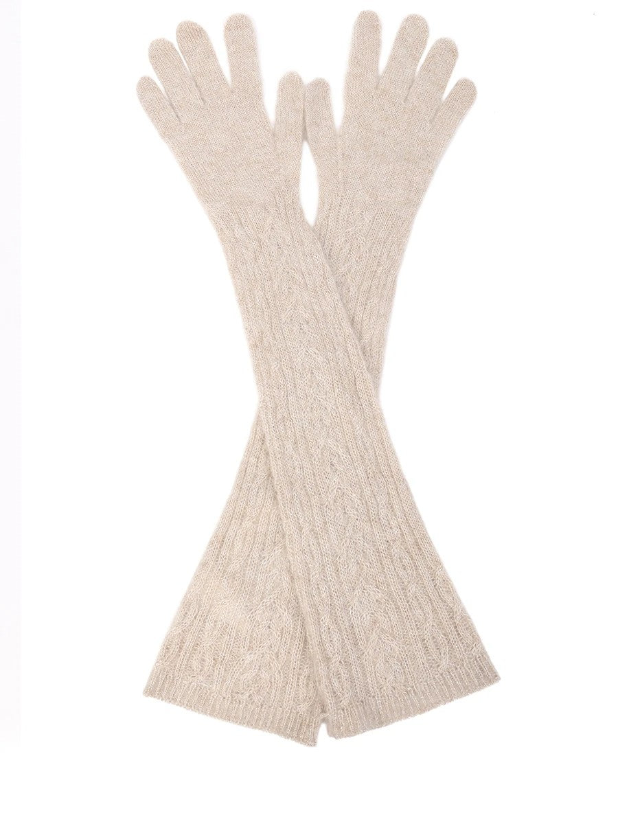 BRUNELLO CUCINELLI WOMEN'S SEASHELL LONG CABLE KNIT GLOVES