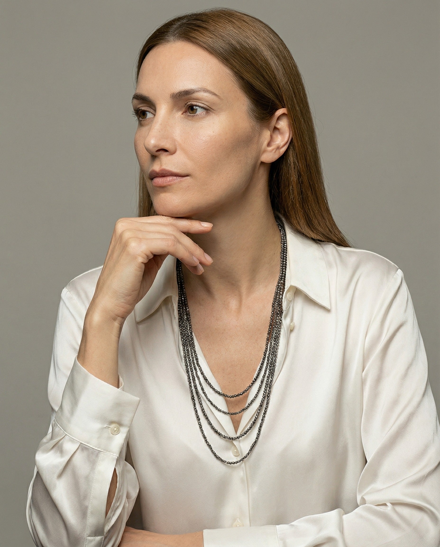 BRUNELLO CUCINELLI WOMEN'S BLACK RHODIUM LAYERED NECKLACE