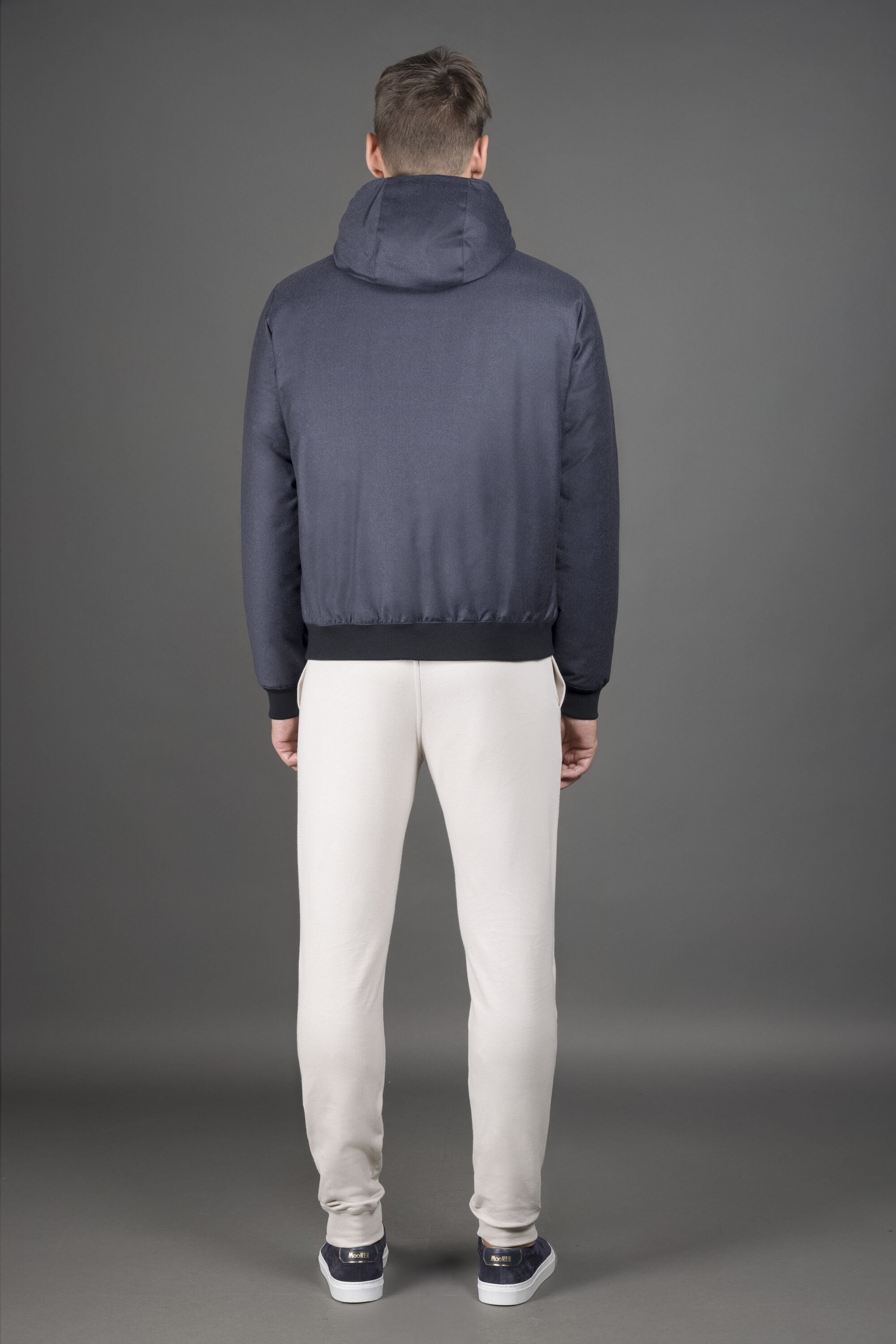 MOORER MEN'S DARK BLUE HOODED JACKET