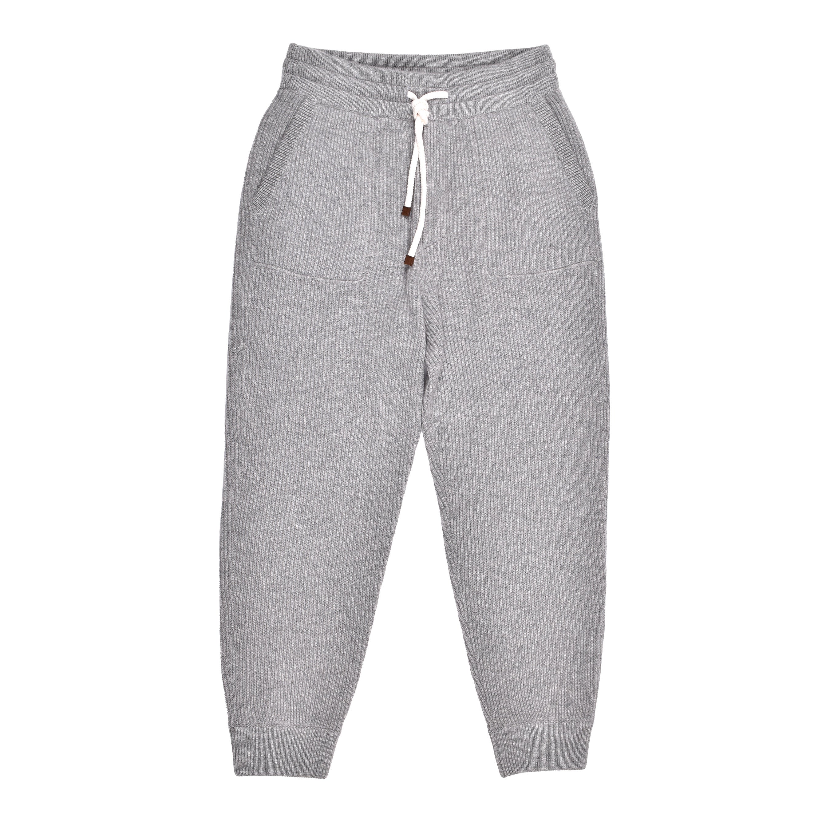 BRUNELLO CUCINELLI MEN'S GRAY CASHMERE RIBBED TROUSERS