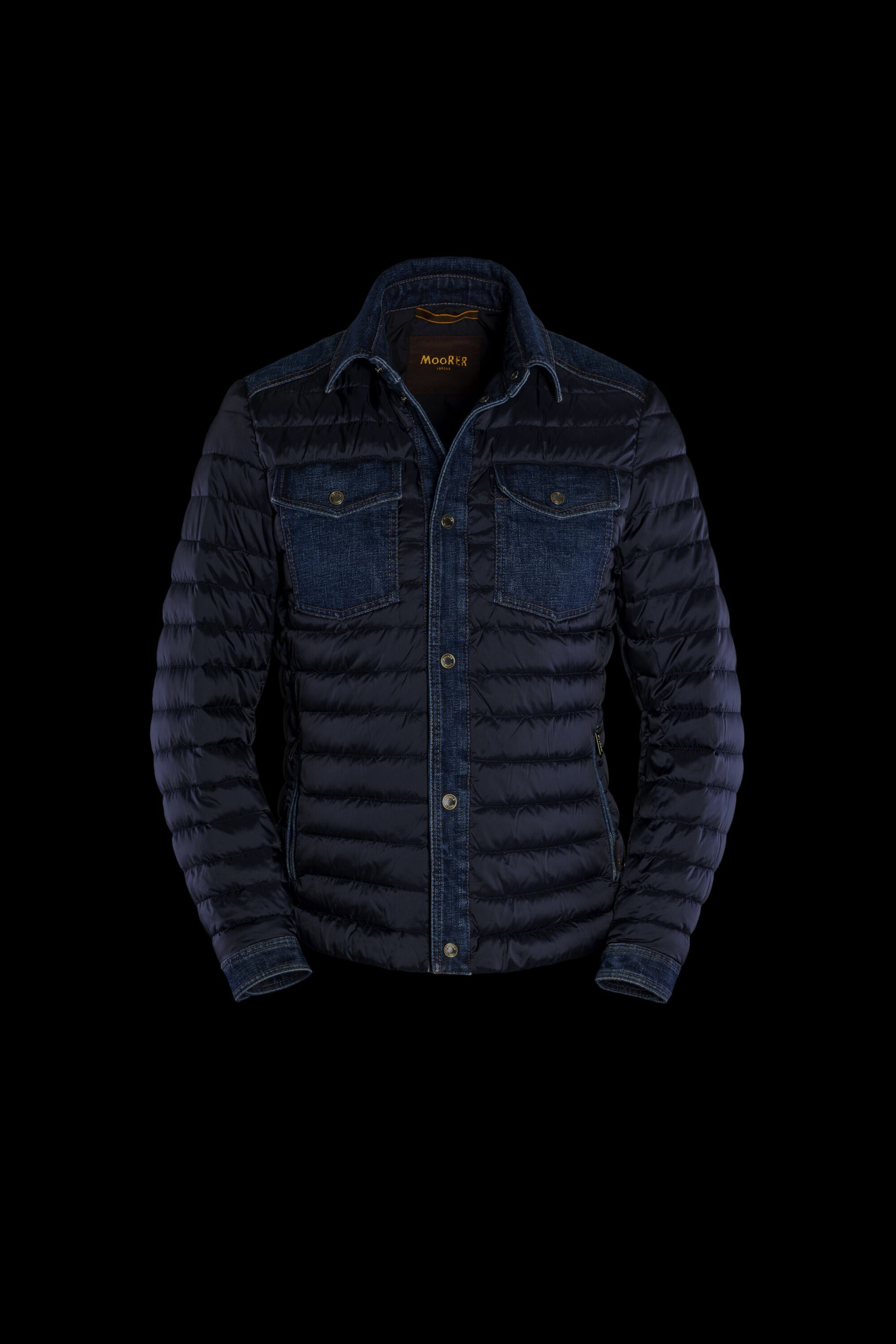 MOORER MEN'S NAVY QUILTED JACKET WITH DENIM ACCENTS