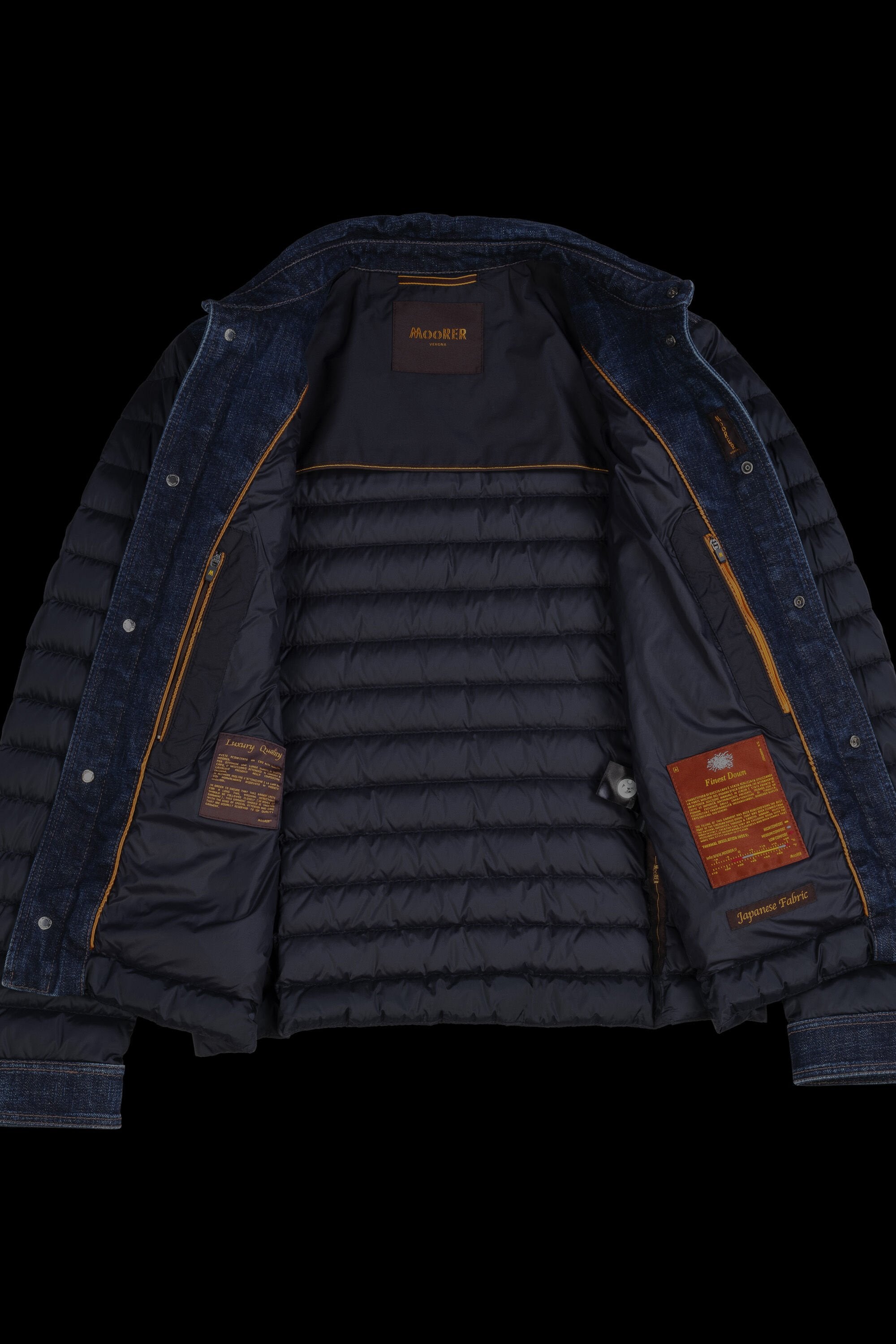MOORER MEN'S NAVY QUILTED JACKET WITH DENIM ACCENTS