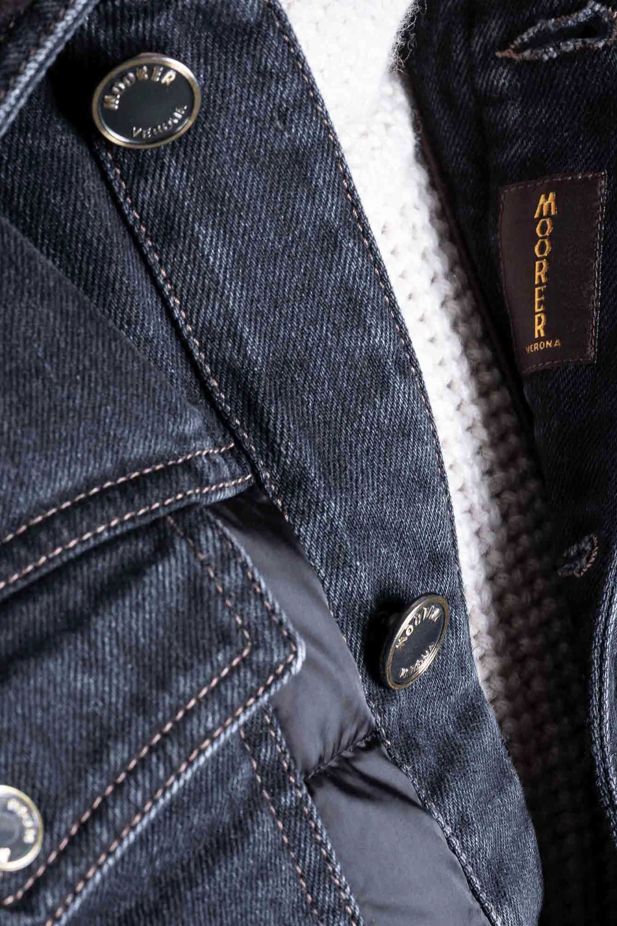 MOORER MEN'S BLACK DENIM PUFFER JACKET