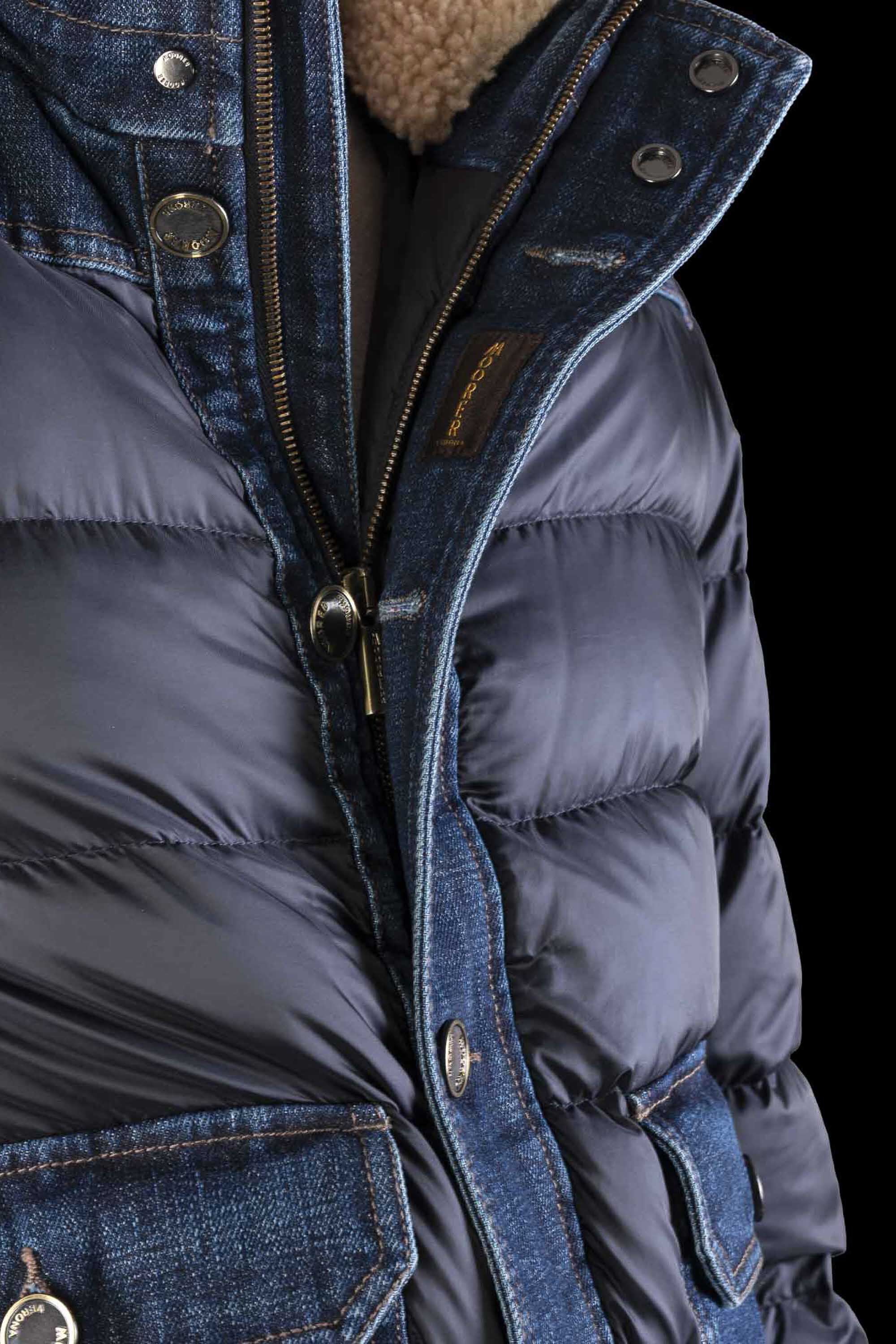 MOORER MEN'S BLUE QUILTED JACKET WITH DENIM ACCENTS