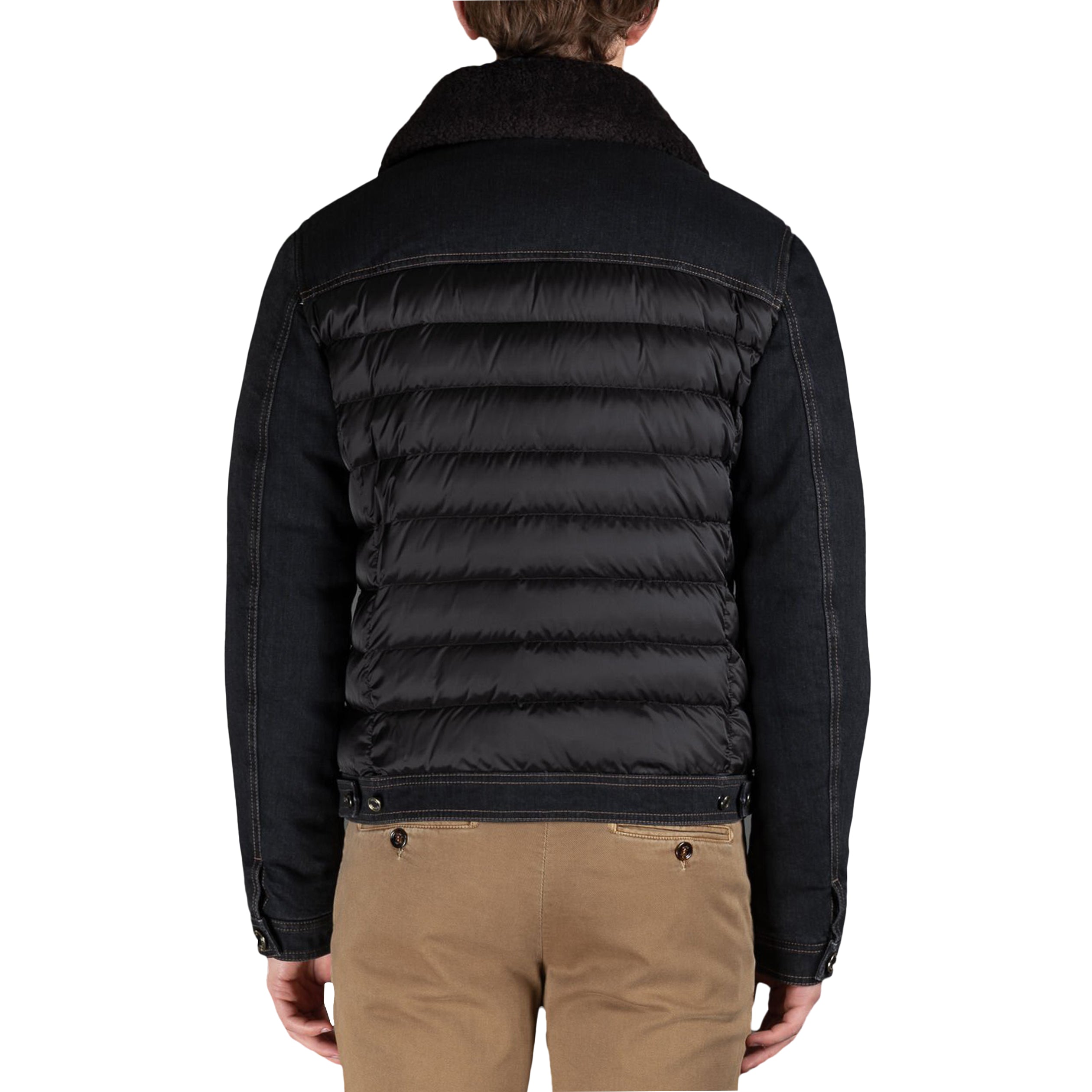 MOORER MEN'S BLACK DENIM PUFFER JACKET