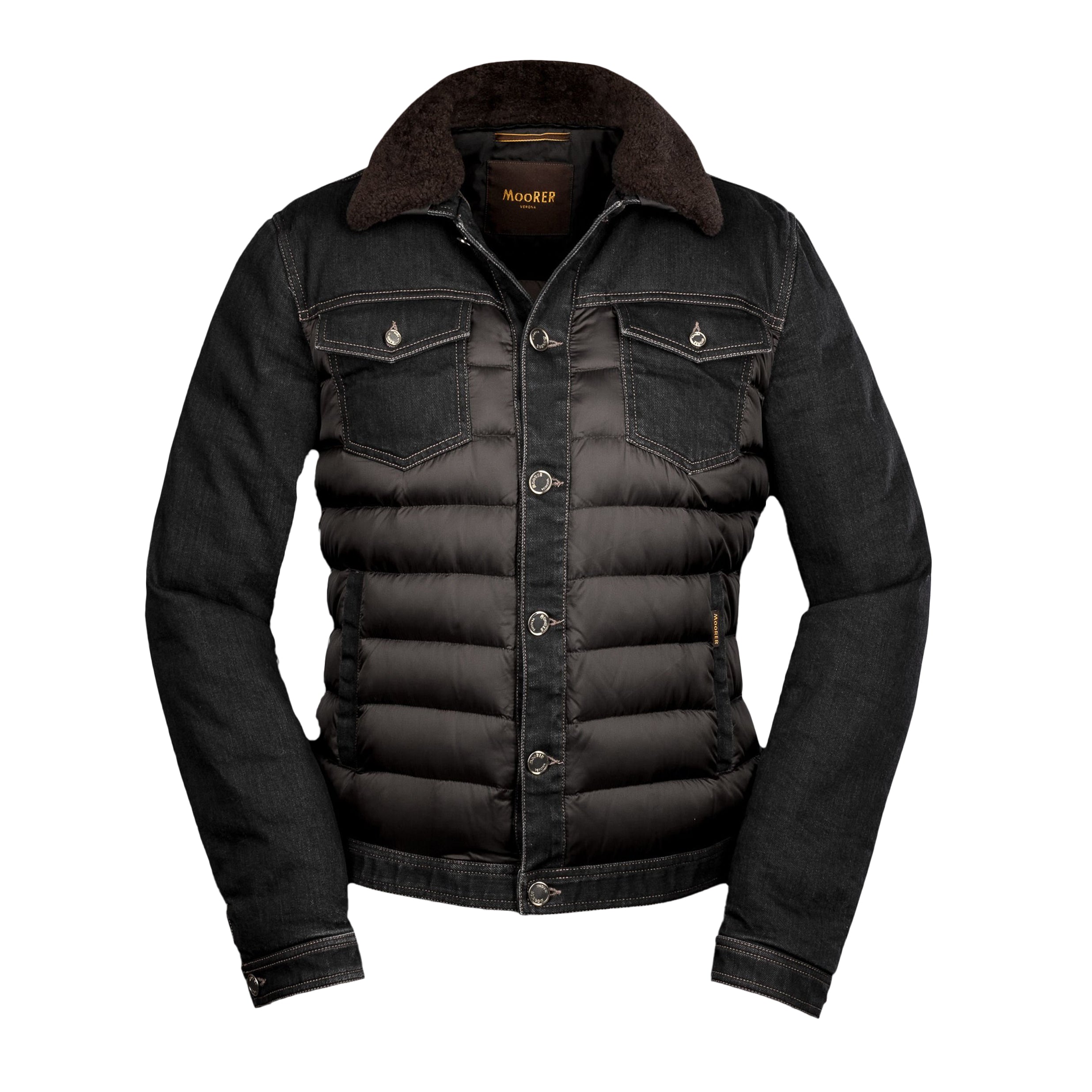 MOORER MEN'S BLACK DENIM PUFFER JACKET