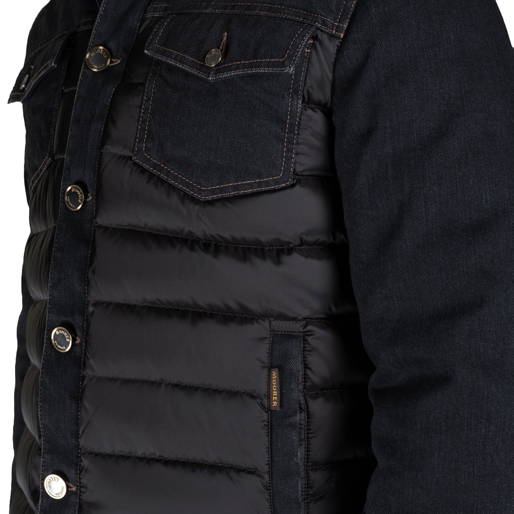 MOORER MEN'S BLACK DENIM PUFFER JACKET