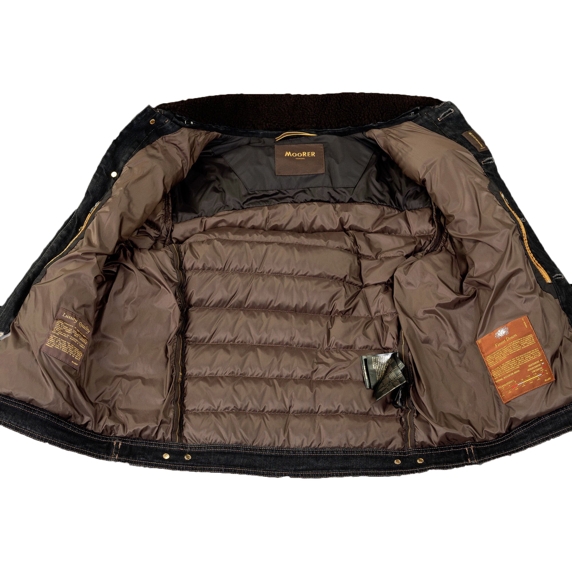 MOORER MEN'S BLACK DENIM PUFFER JACKET