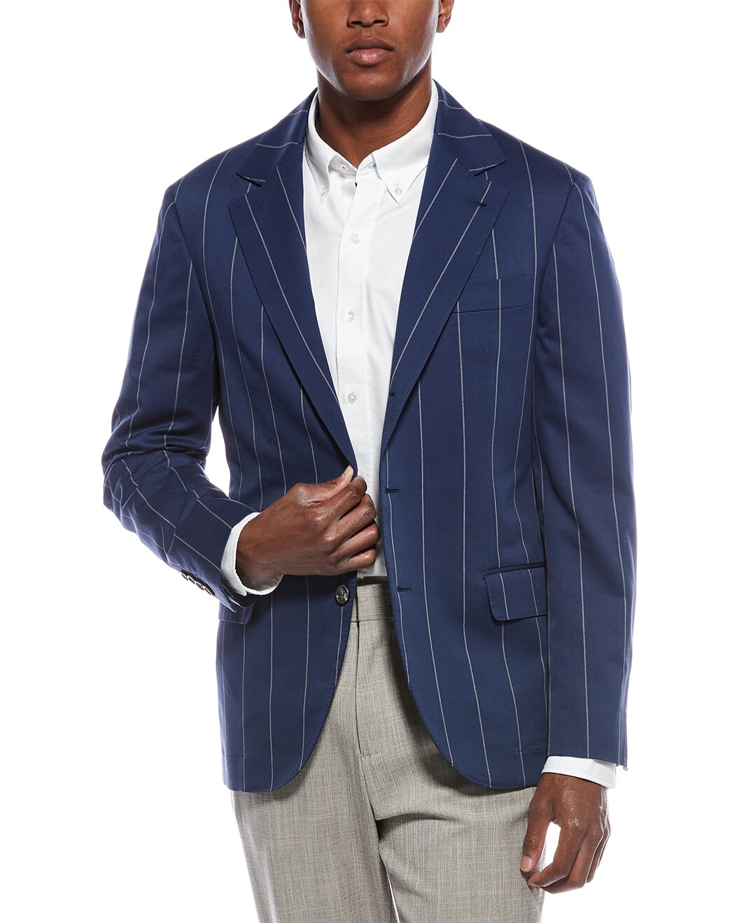 BRUNELLO CUCINELLI MEN'S INDIGO PINSTRIPE TAILORED BLAZER