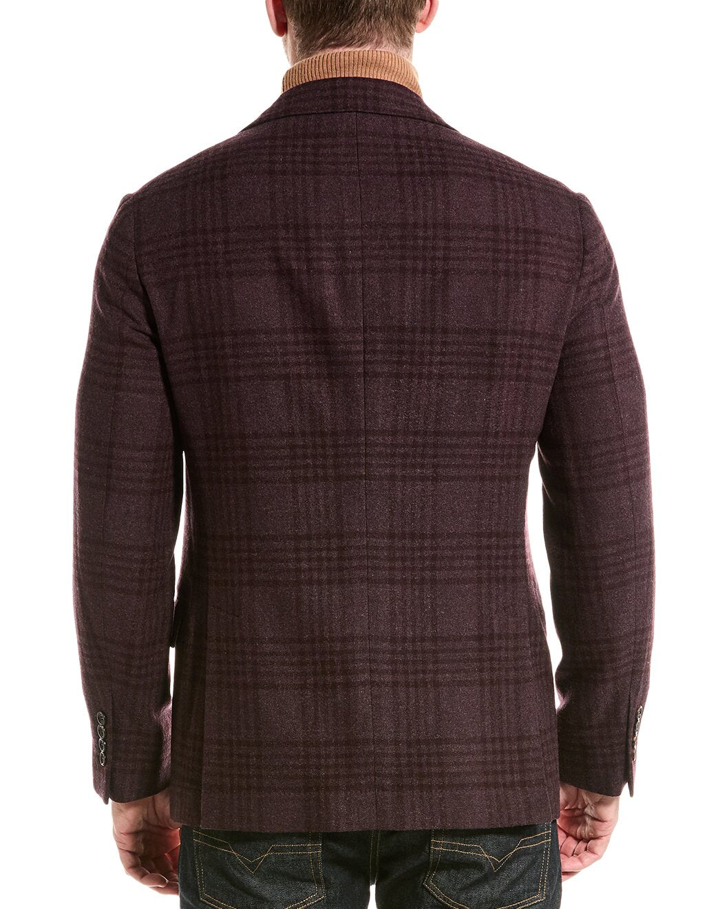 BRUNELLO CUCINELLI MEN'S PLUM WOOL BLEND PLAID BLAZER