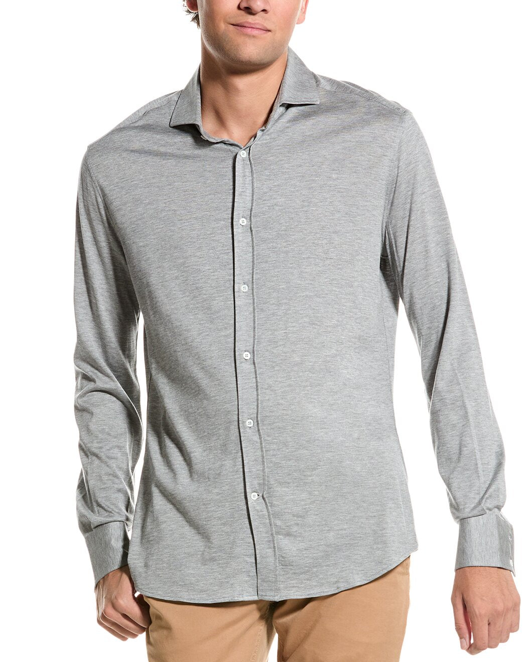 BRUNELLO CUCINELLI MEN'S GRAY LONG-SLEEVE BUTTON-UP SHIRT