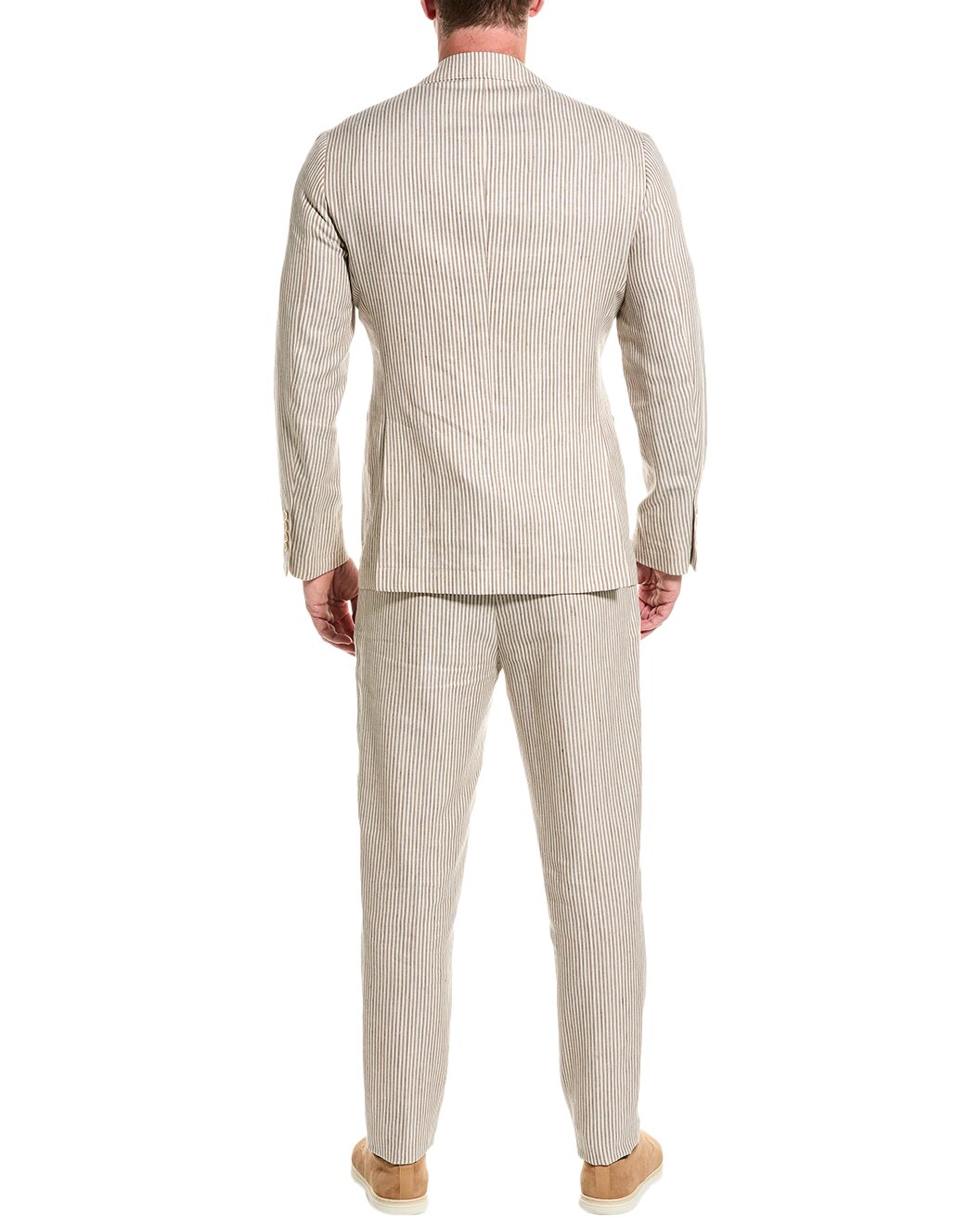 BRUNELLO CUCINELLI MEN'S BEIGE PINSTRIPE SUIT WITH BLAZER