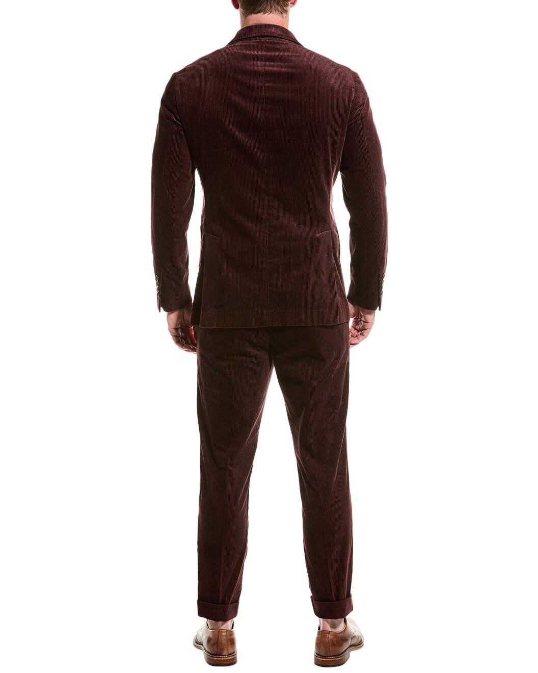 BRUNELLO CUCINELLI MEN'S PLUM DOUBLE-BREASTED CORDUROY SUIT