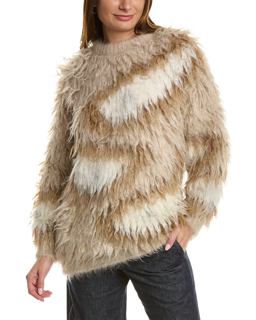 BRUNELLO CUCINELLI WOMEN'S BEIGE SHAGGY KNIT SWEATER