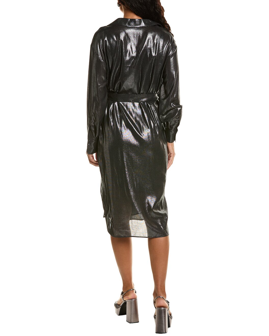 BRUNELLO CUCINELLI WOMEN'S BLACK METALLIC WRAP MIDI DRESS