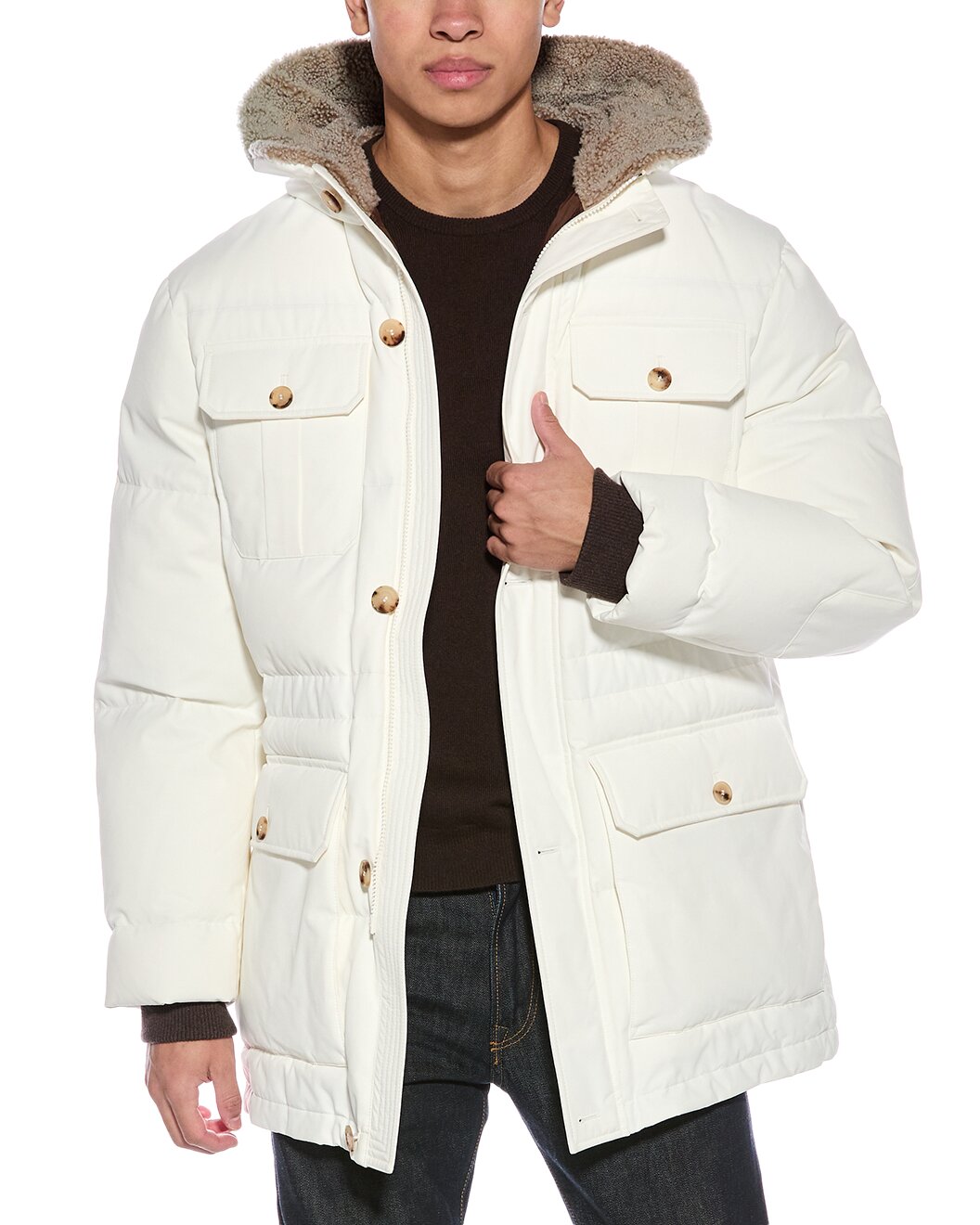 Men’s Hooded Padded Jacket in Ivory