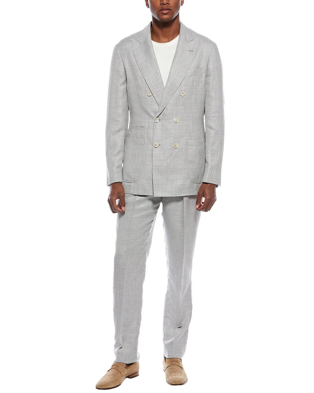BRUNELLO CUCINELLI MEN'S LIGHT GREY DOUBLE-BREASTED SUIT