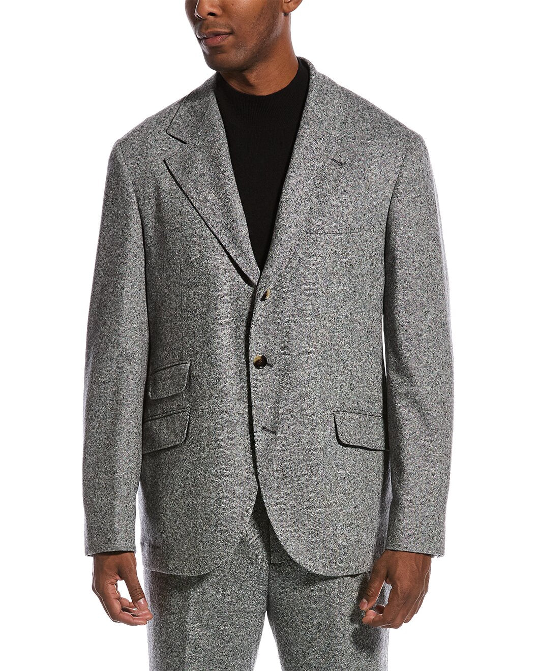 BRUNELLO CUCINELLI MEN'S GRAY TEXTURED TAILORED SUIT