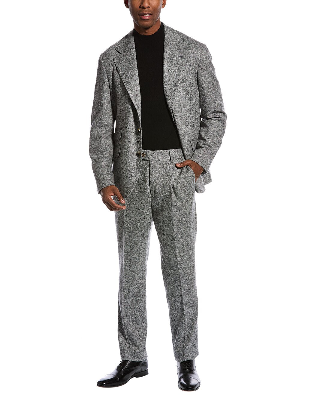 BRUNELLO CUCINELLI MEN'S GRAY TEXTURED TAILORED SUIT