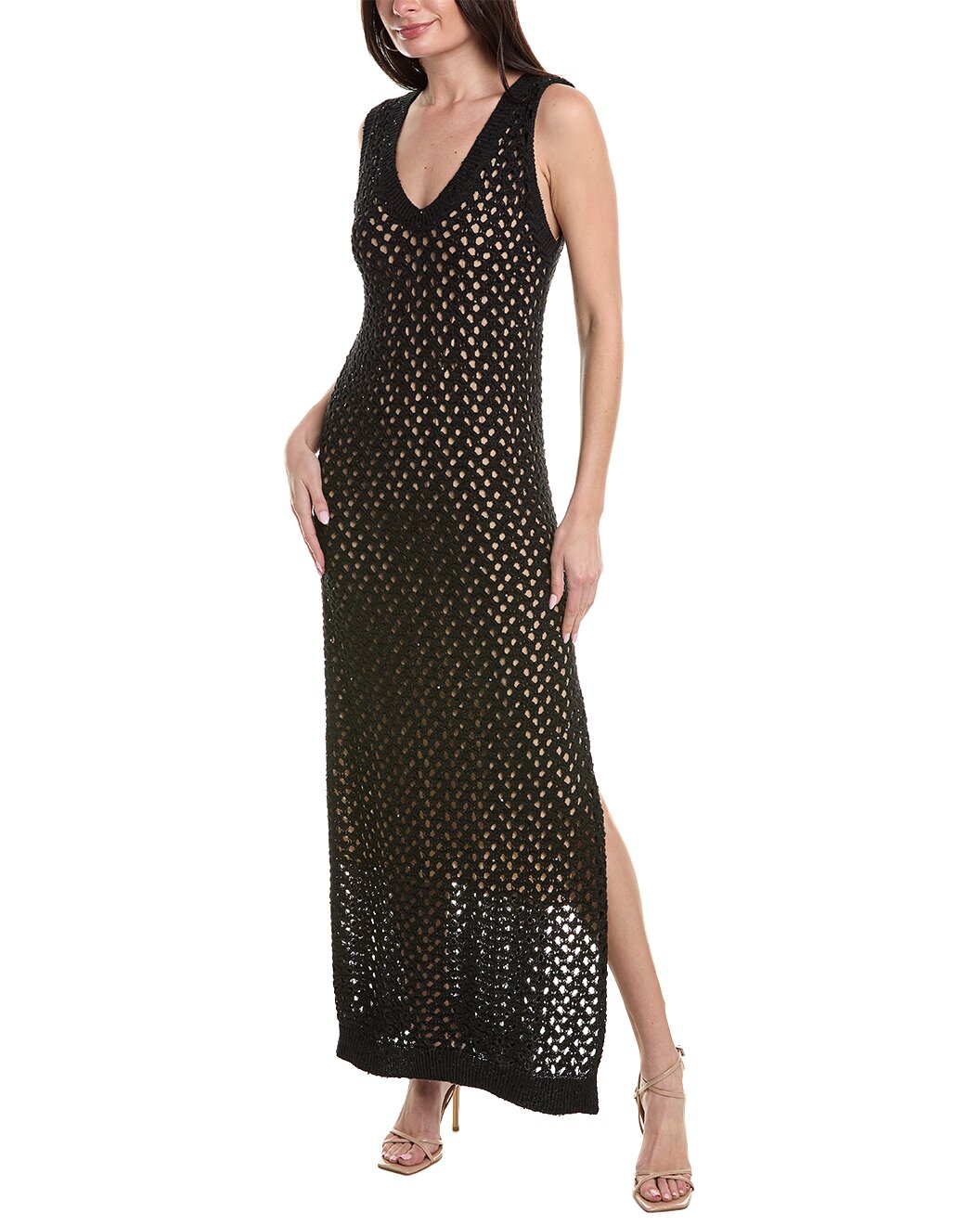 BRUNELLO CUCINELLI WOMEN'S BLACK CROCHET SLEEVELESS MAXI DRESS