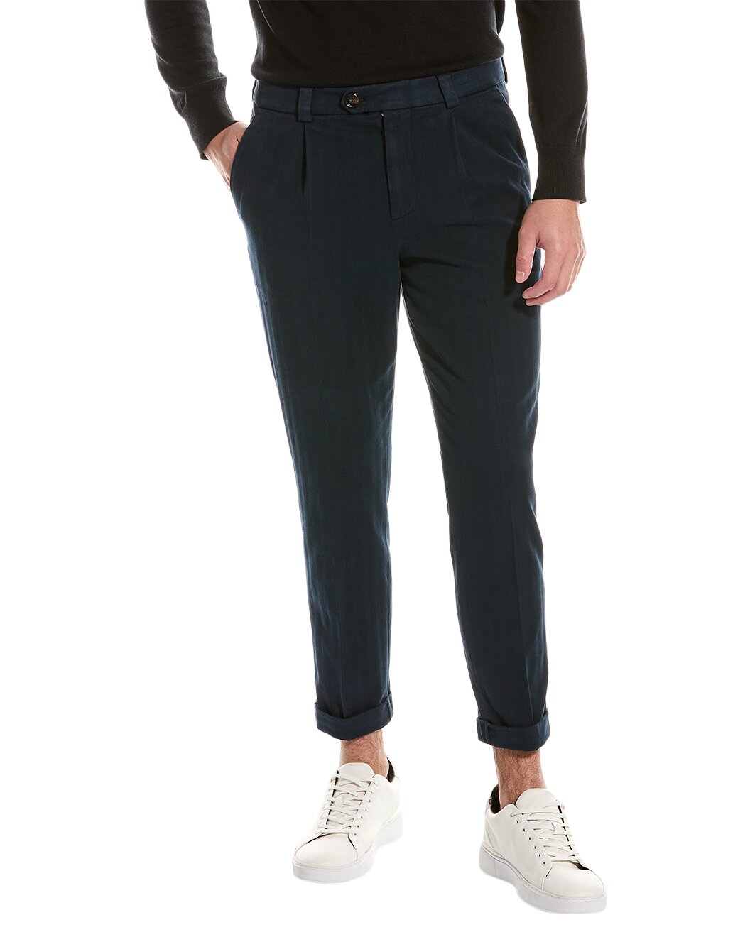 BRUNELLO CUCINELLI MEN'S NAVY PLEATED TAILORED TROUSERS