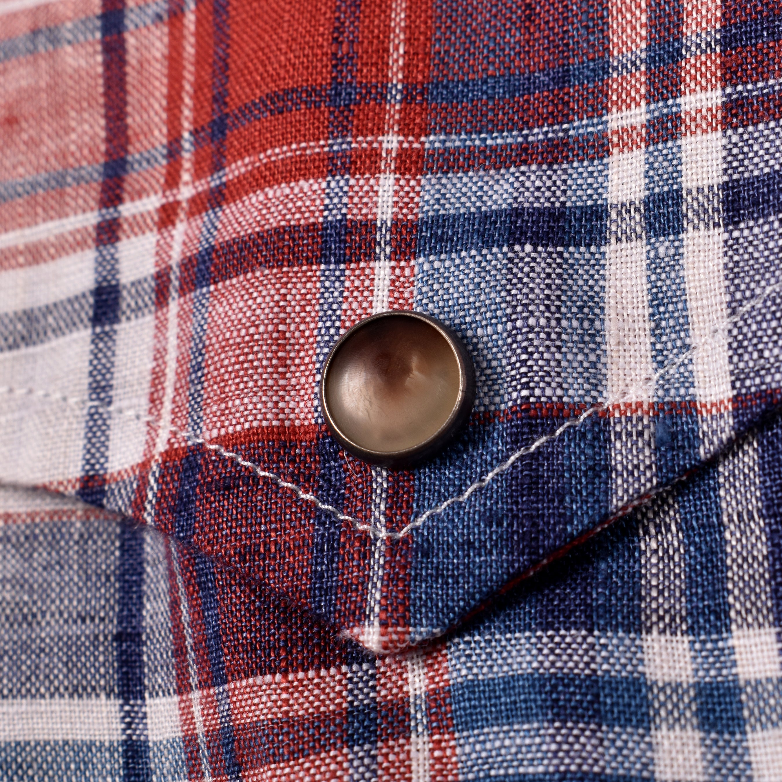 BRUNELLO CUCINELLI MEN'S GINGER BLUE PLAID LINEN SHIRT